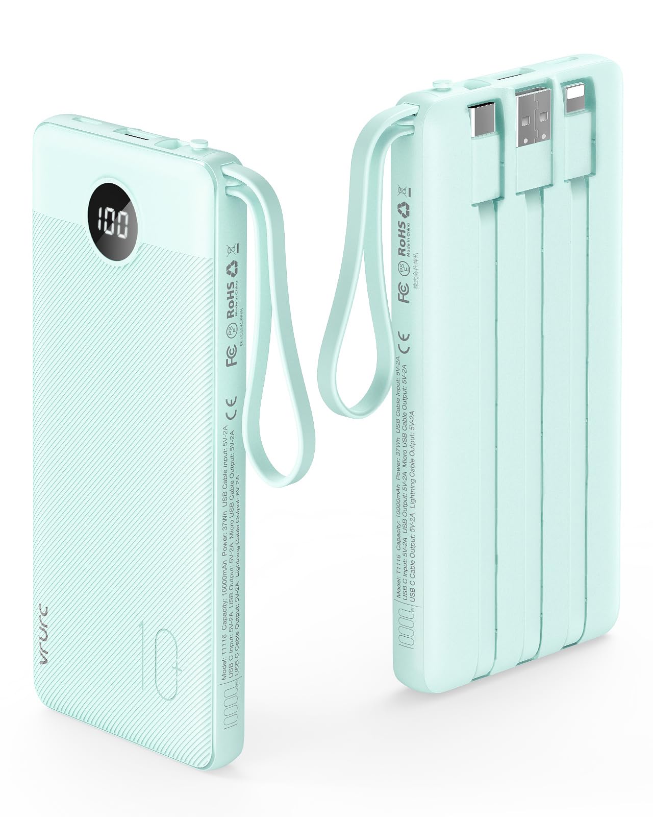 Foto 2 pulgar | Banco De Energía Vrurc De 10000 Mah Con Cables Integrados, 5 Salidas Y 2 Entradas - Venta Internacional.