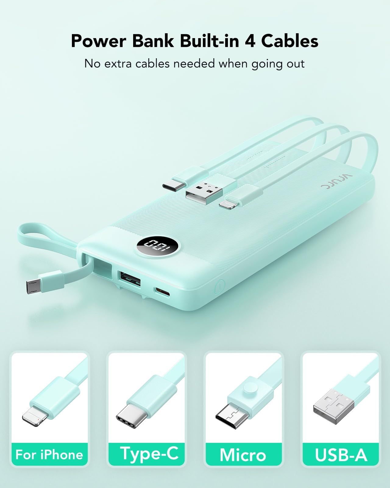 Foto 3 pulgar | Banco De Energía Vrurc De 10000 Mah Con Cables Integrados, 5 Salidas Y 2 Entradas - Venta Internacional.