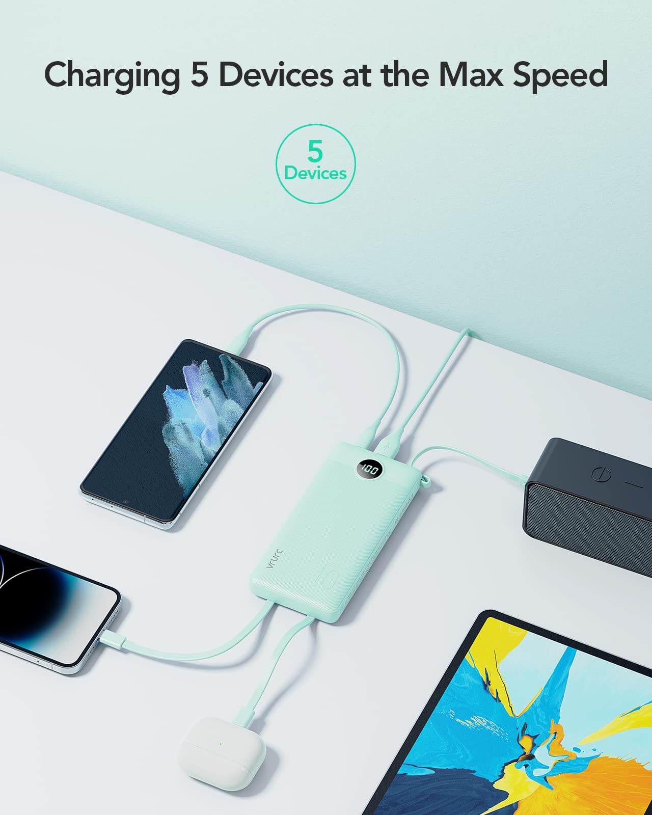 Foto 5 pulgar | Banco De Energía Vrurc De 10000 Mah Con Cables Integrados, 5 Salidas Y 2 Entradas - Venta Internacional.