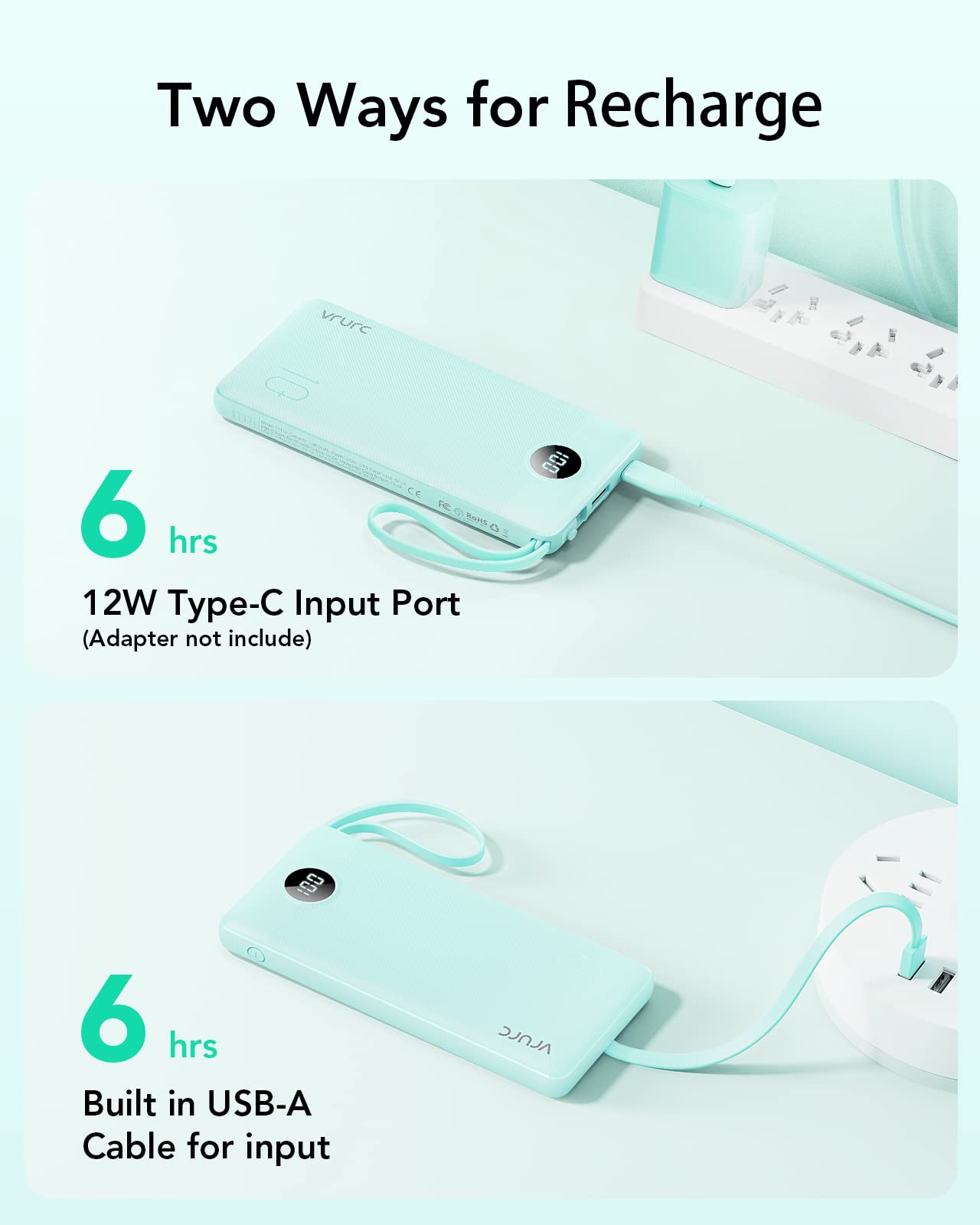 Foto 7 pulgar | Banco De Energía Vrurc De 10000 Mah Con Cables Integrados, 5 Salidas Y 2 Entradas - Venta Internacional.