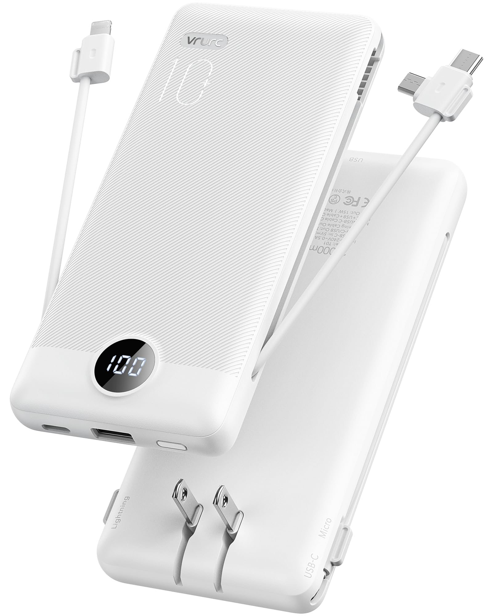 Foto 2 pulgar | Cargador Portátil Vrurc, 1000 Mah, Usb C, Cables Integrados, Color Blanco - Venta Internacional.