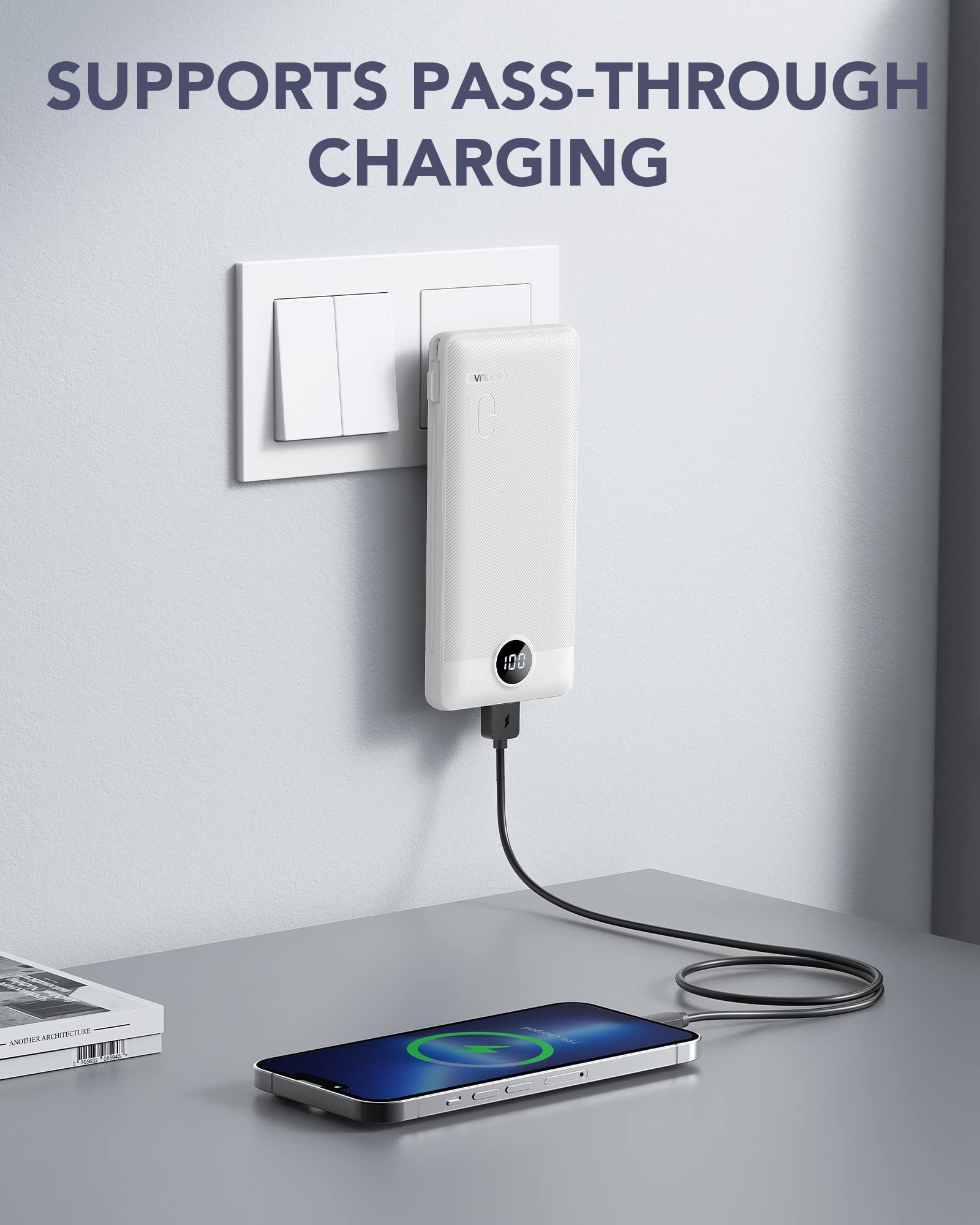Foto 3 pulgar | Cargador Portátil Vrurc, 1000 Mah, Usb C, Cables Integrados, Color Blanco - Venta Internacional.