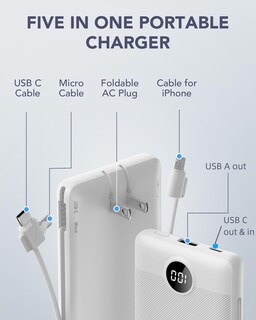 Foto 3 | Cargador Portátil Vrurc, 1000 Mah, Usb C, Cables Integrados, Color Blanco - Venta Internacional.