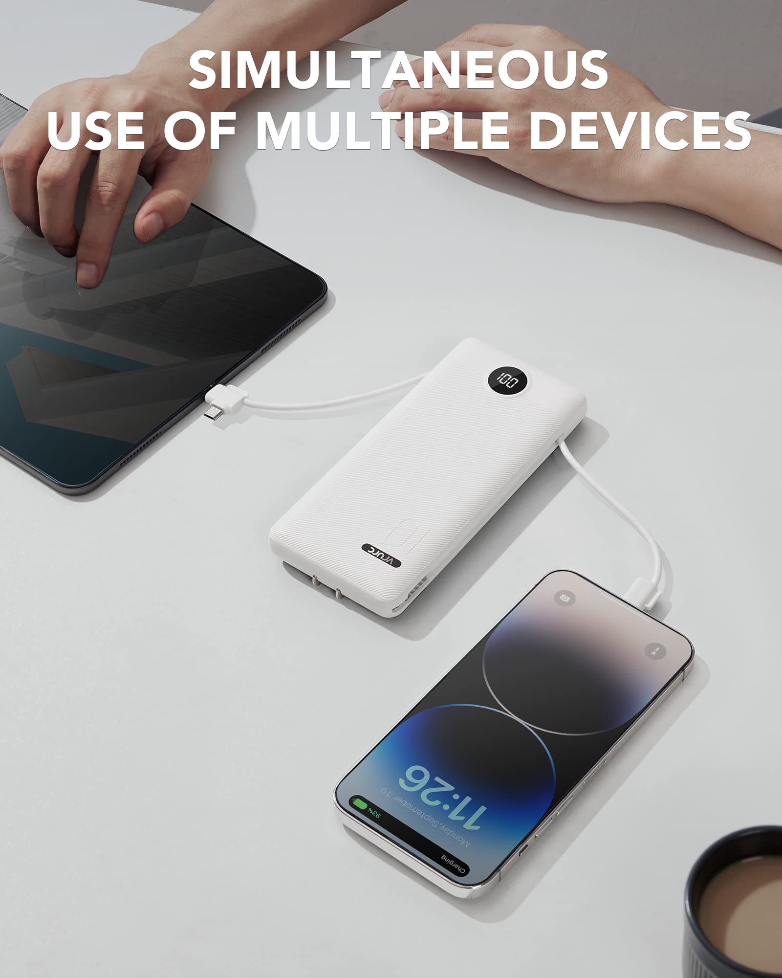 Foto 8 pulgar | Cargador Portátil Vrurc, 1000 Mah, Usb C, Cables Integrados, Color Blanco - Venta Internacional.