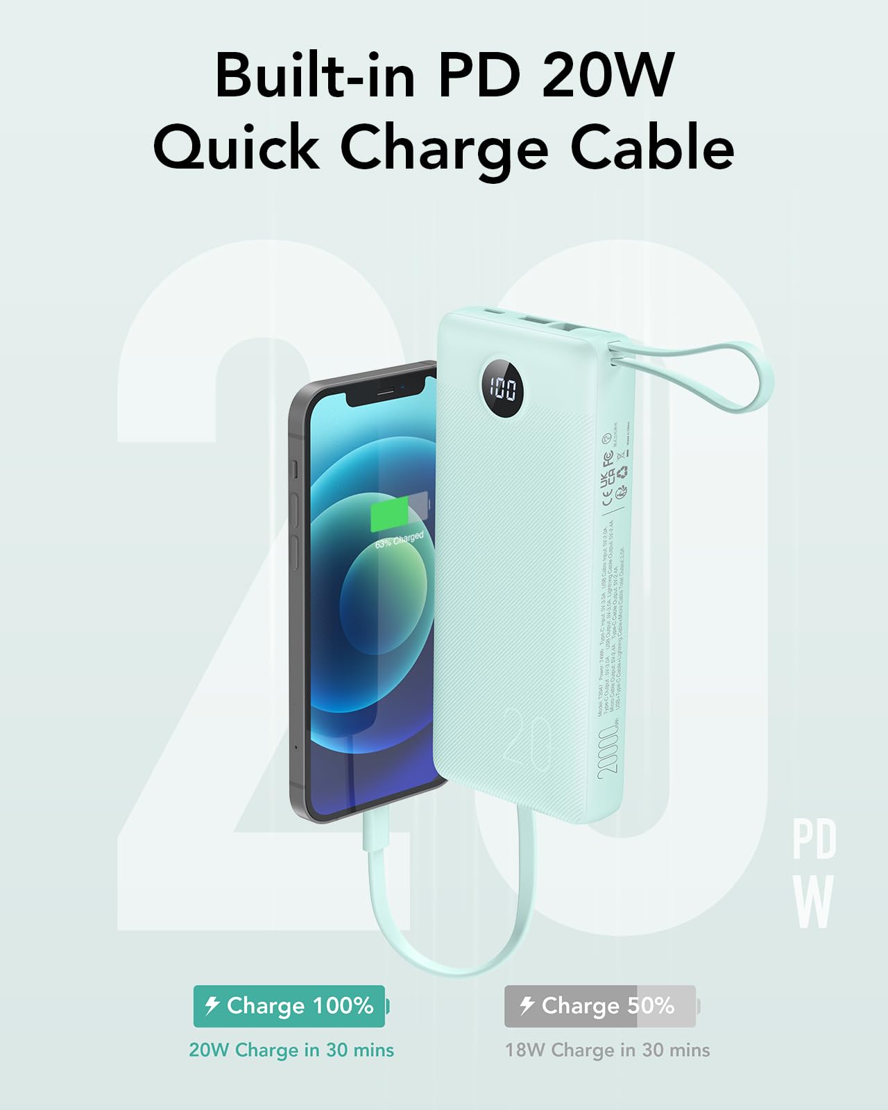 Foto 5 pulgar | Cargador Portátil Vrurc Power Bank De 20000 Mah Con Pantalla Led - Venta Internacional.
