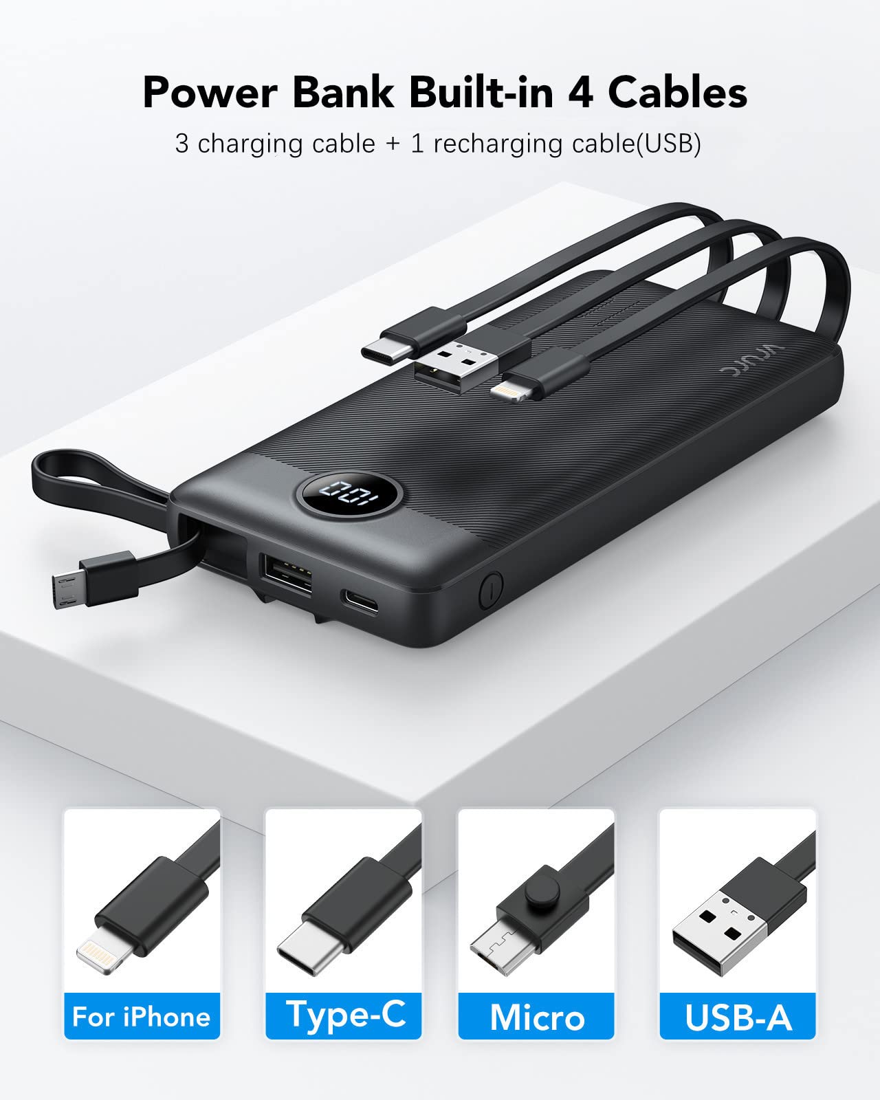 Foto 3 pulgar | Banco De Energía Vrurc De 10000 Mah Con Cables Integrados, 5 Salidas Y 2 Entradas - Venta Internacional.