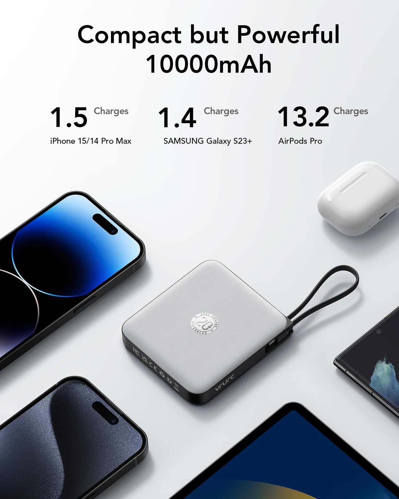 Foto 4 pulgar | Cargador Portátil Vrurc De 10000 Mah Con 4 Cables Integrados, Color Gris - Venta Internacional.