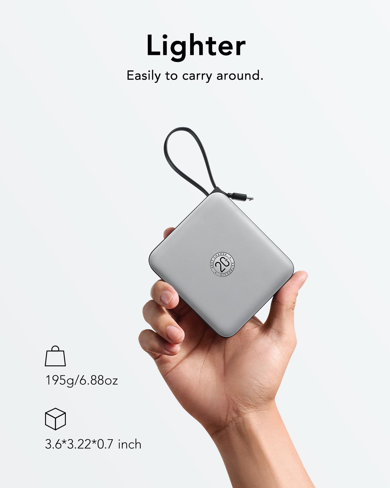 Foto 4 | Cargador Portátil Vrurc De 10000 Mah Con 4 Cables Integrados, Color Gris - Venta Internacional.