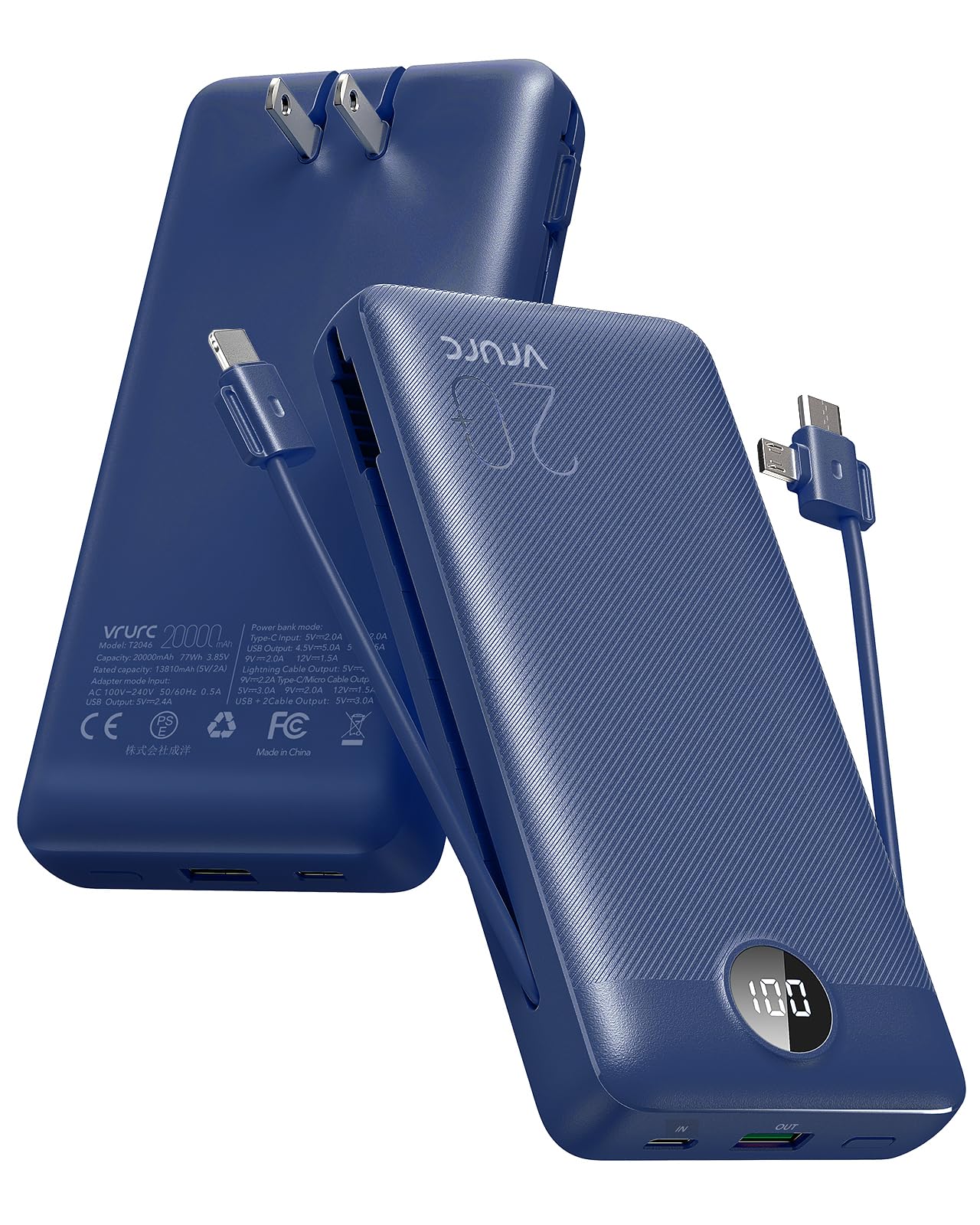 Foto 1 | Cargador Portátil Vrurc 20000mah Usb C De Carga Rápida Azul - Venta Internacional.