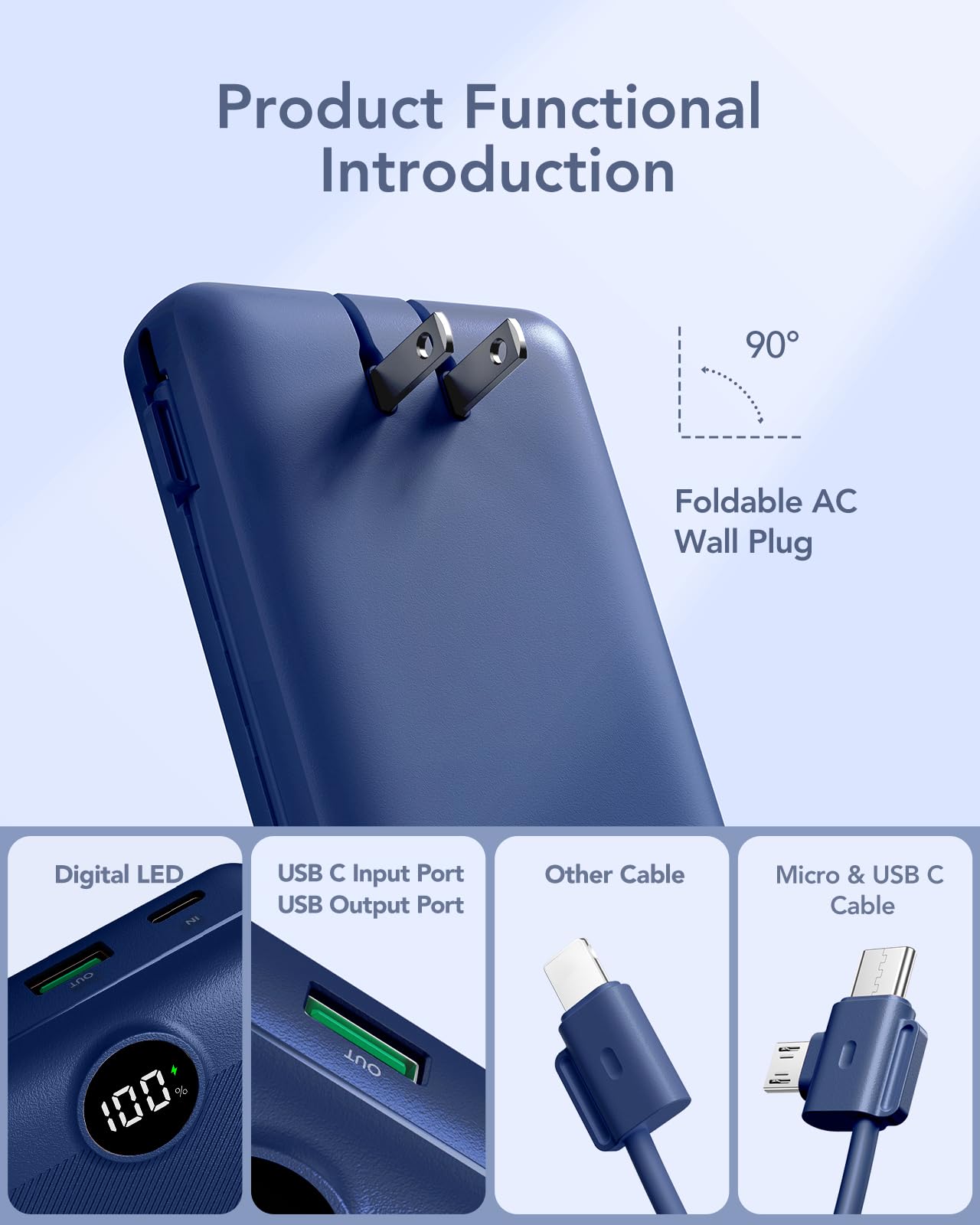Foto 3 pulgar | Cargador Portátil Vrurc 20000mah Usb C De Carga Rápida Azul - Venta Internacional.