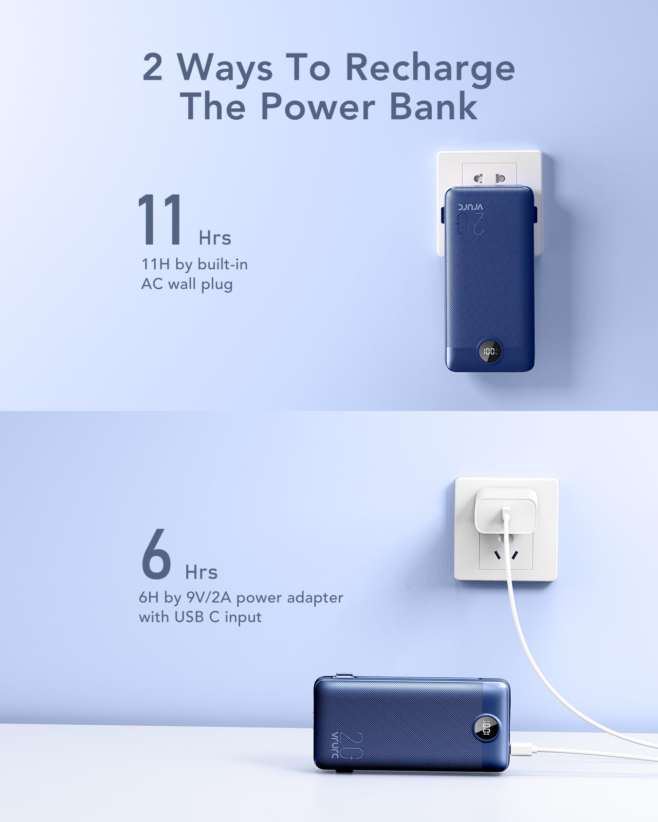 Foto 5 pulgar | Cargador Portátil Vrurc 20000mah Usb C De Carga Rápida Azul - Venta Internacional.