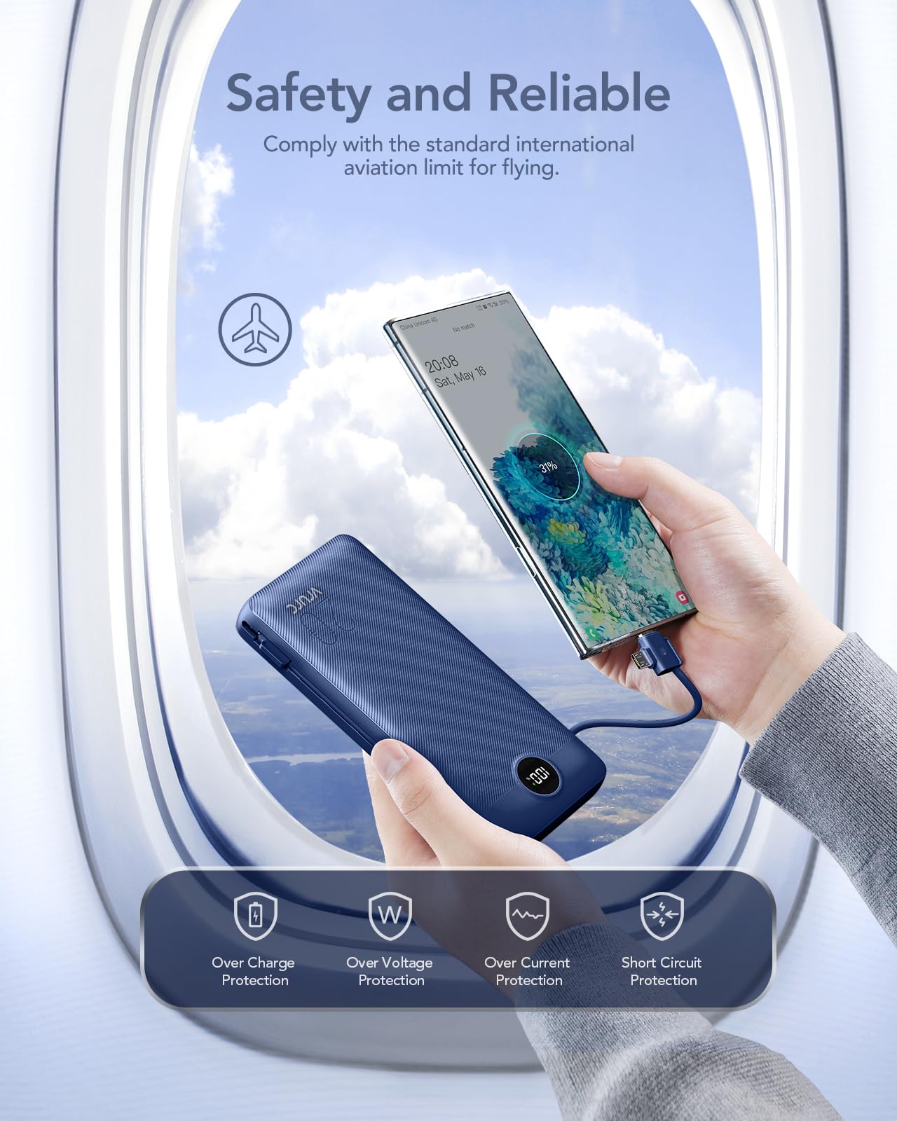 Foto 6 | Cargador Portátil Vrurc 20000mah Usb C De Carga Rápida Azul - Venta Internacional.