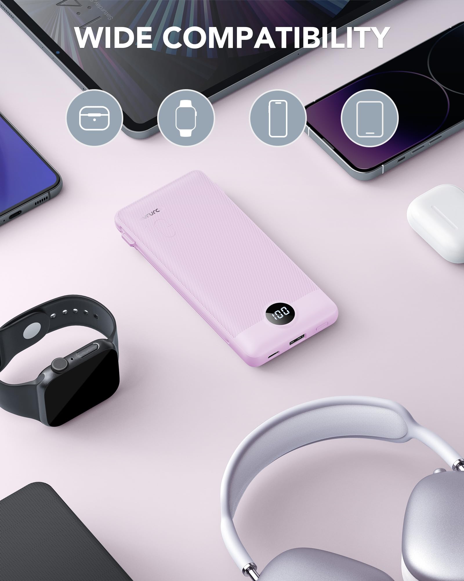 Foto 7 | Cargador Portátil Vrurc De 10000 Mah Con Cables Y Enchufe Integrados - Venta Internacional.