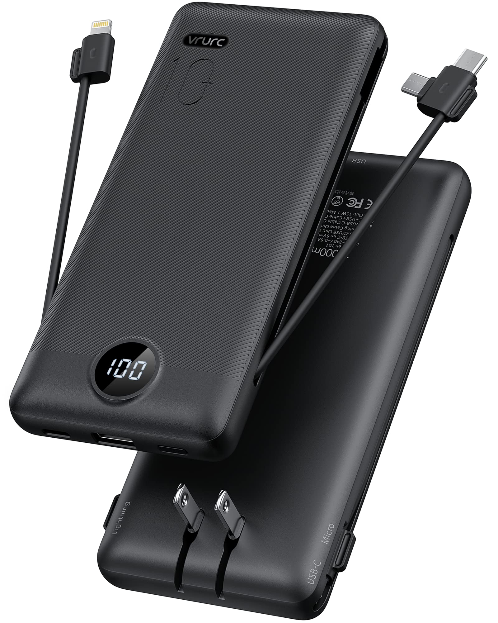 Foto 2 pulgar | Cargador Portátil Vrurc De 10000 Mah Con Cables Y Enchufe Integrados - Venta Internacional.