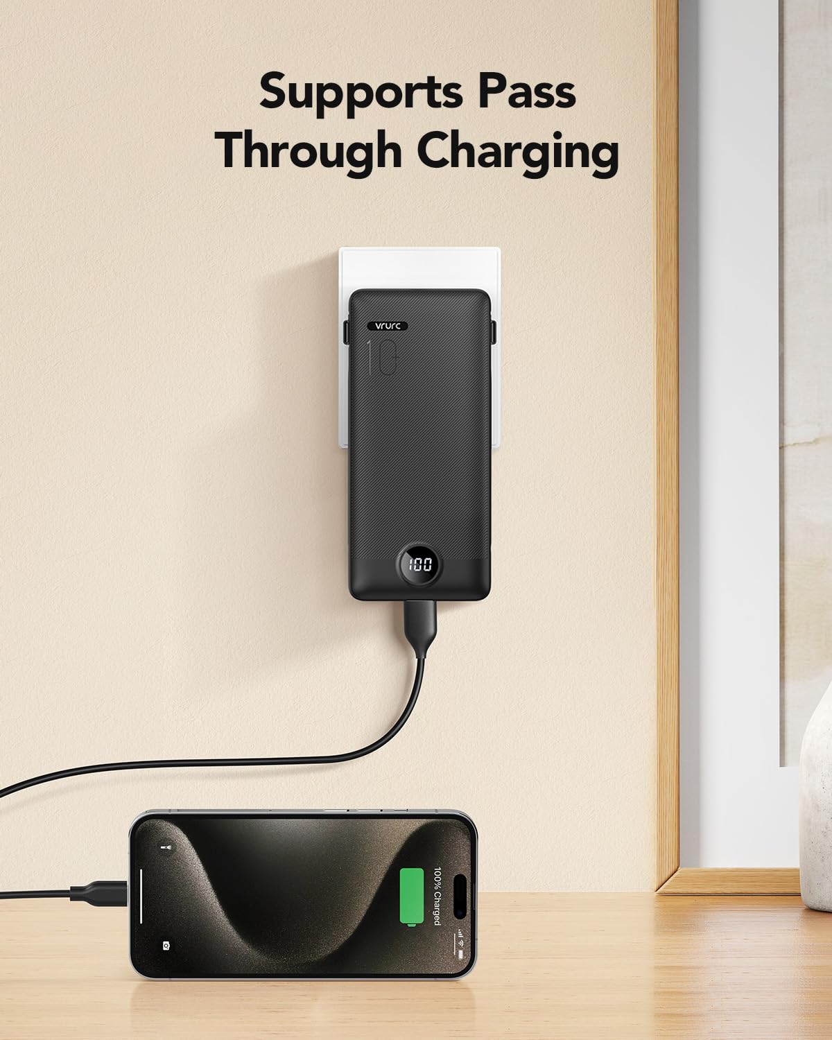 Foto 4 pulgar | Cargador Portátil Vrurc De 10000 Mah Con Cables Y Enchufe Integrados - Venta Internacional.