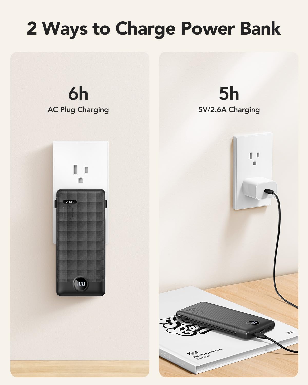 Foto 5 pulgar | Cargador Portátil Vrurc De 10000 Mah Con Cables Y Enchufe Integrados - Venta Internacional.