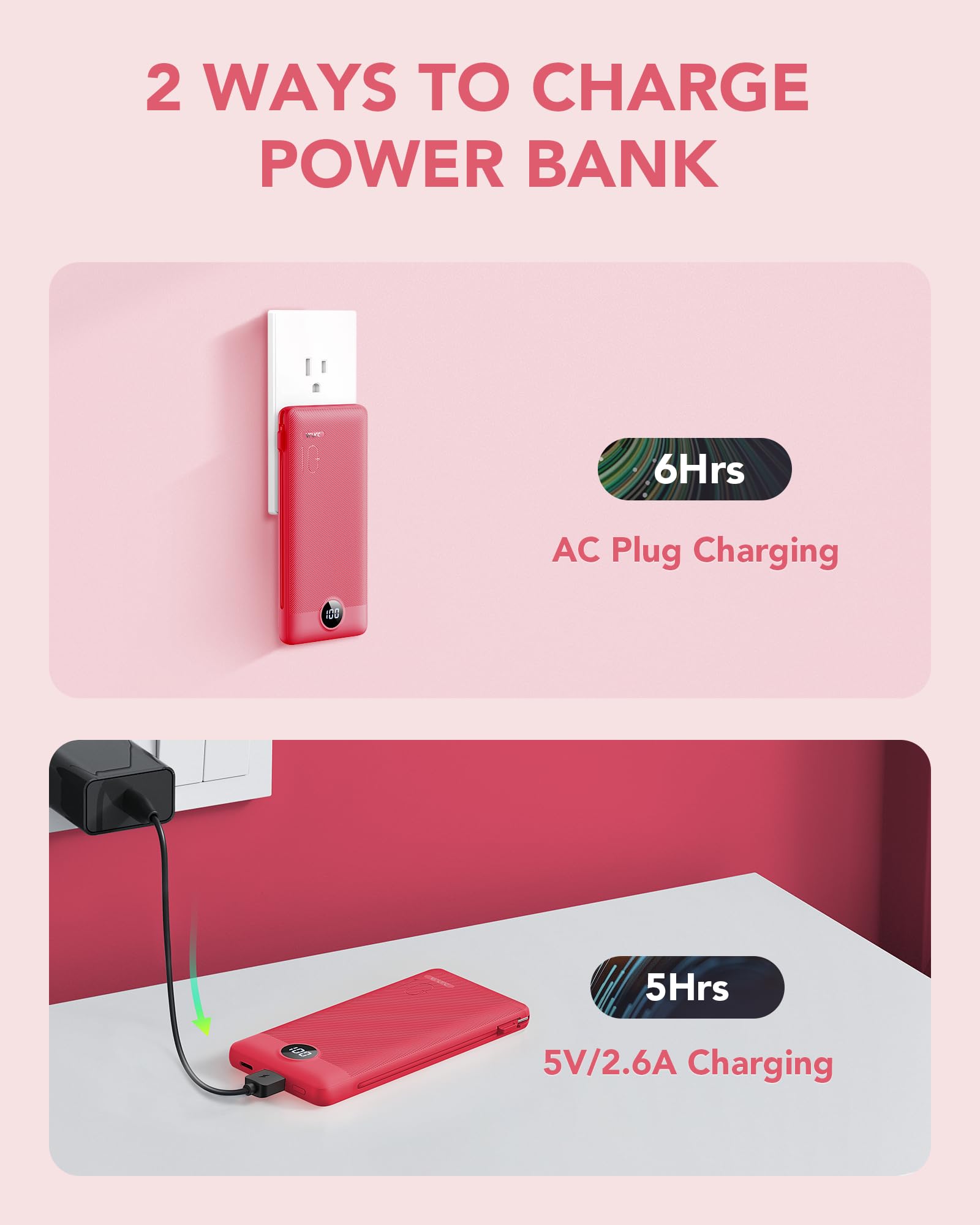 Foto 6 pulgar | Cargador Portátil Vrurc De 10000 Mah Con Cables Y Enchufe Integrados - Venta Internacional.