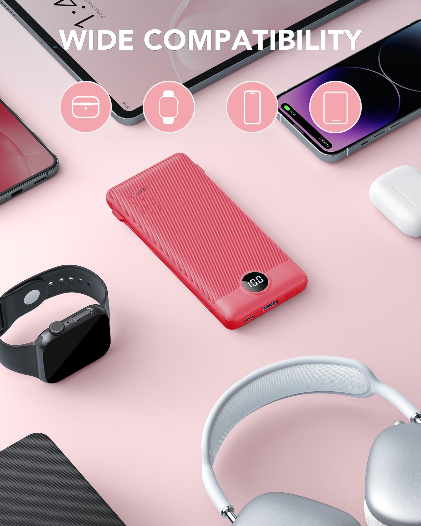 Foto 7 | Cargador Portátil Vrurc De 10000 Mah Con Cables Y Enchufe Integrados - Venta Internacional.