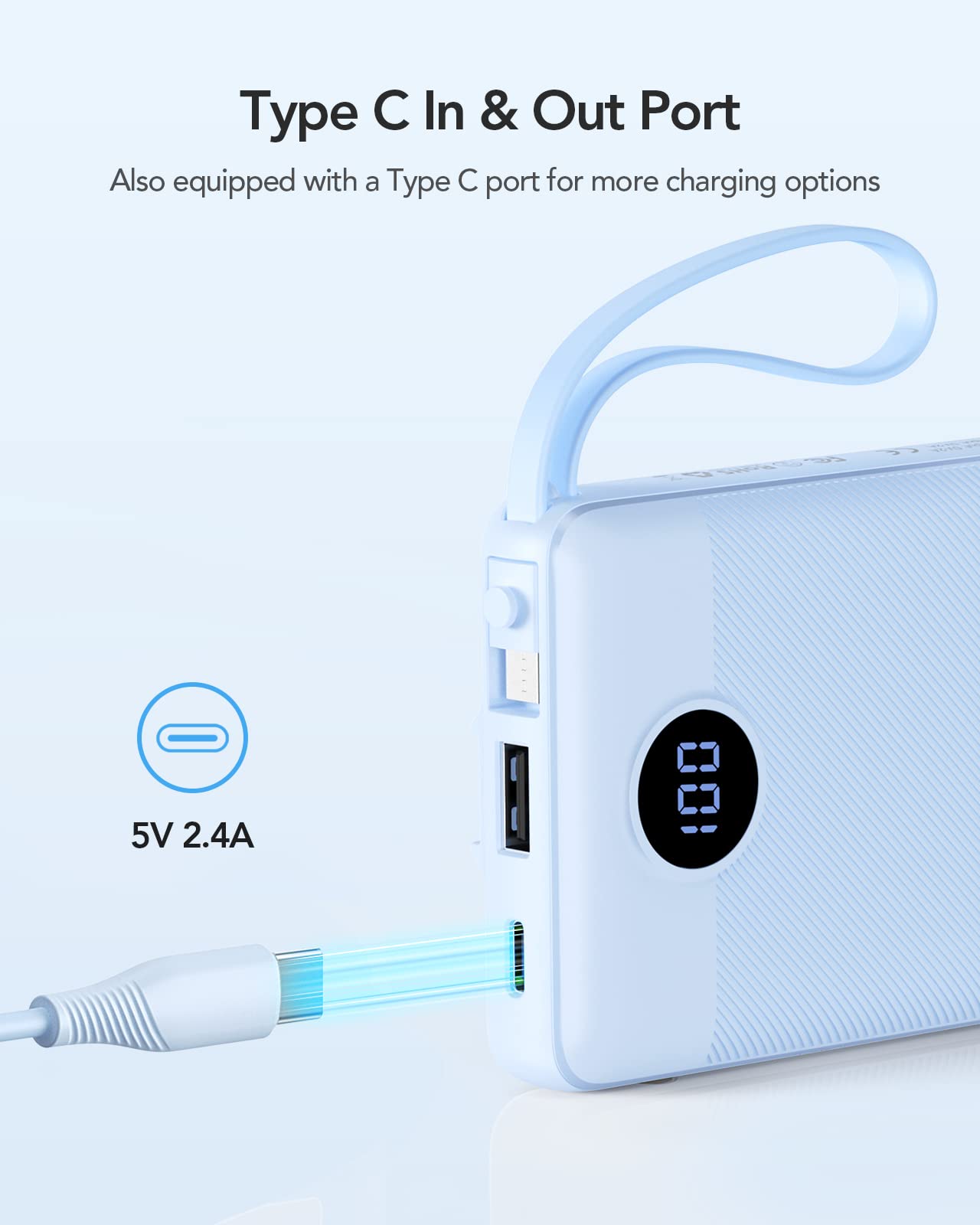 Foto 4 pulgar | Power Bank Vrurc De 10000 Mah Con Cables Integrados, Azul - Venta Internacional.