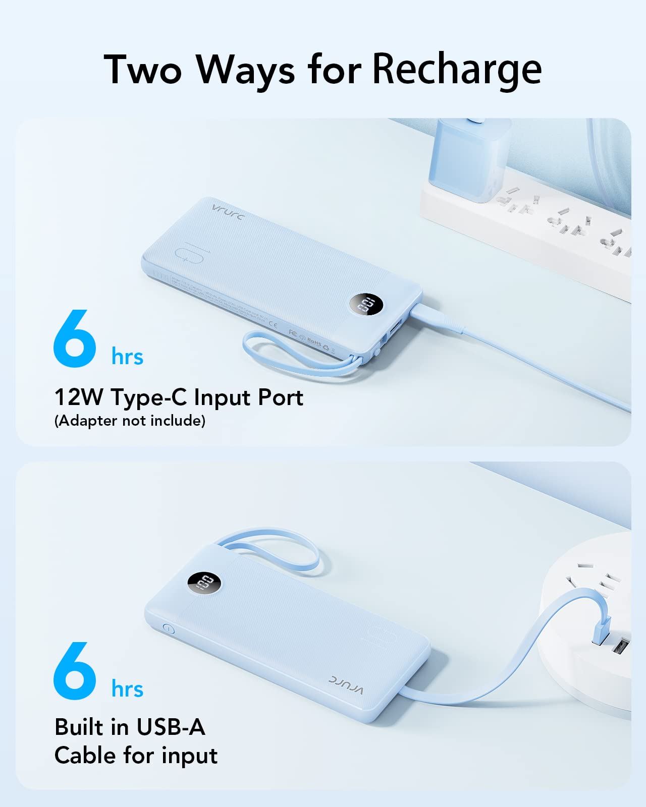 Foto 7 pulgar | Power Bank Vrurc De 10000 Mah Con Cables Integrados, Azul - Venta Internacional.