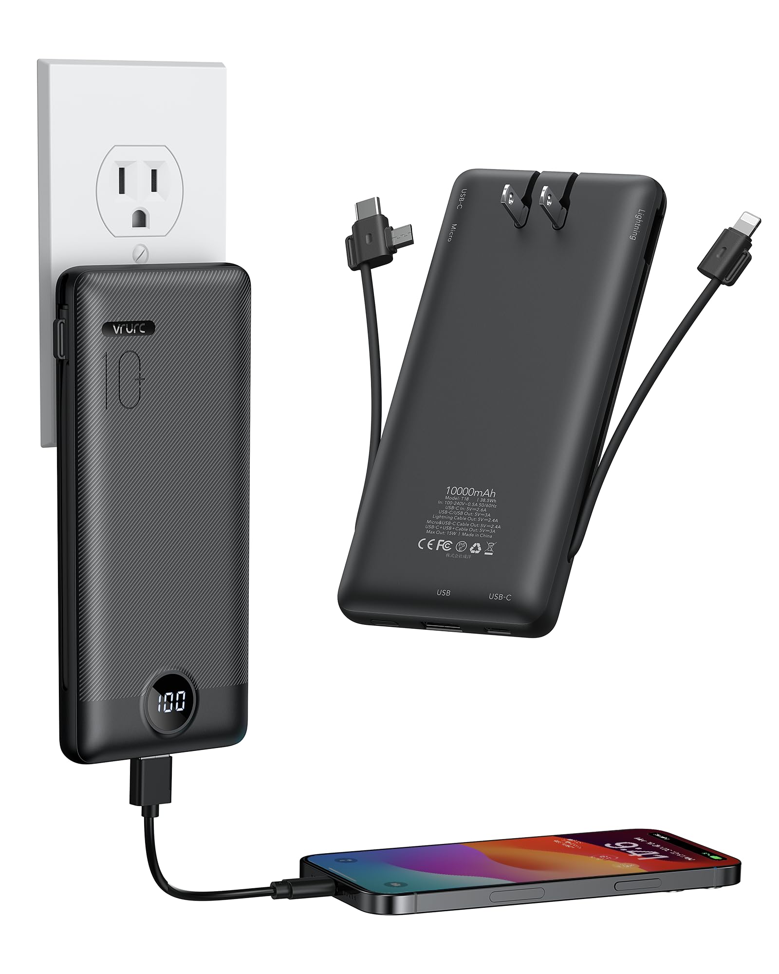 Foto 2 pulgar | Cargador Portátil Vrurc De 10000 Mah Con Enchufe De Pared, Carga Rápida De 20 W - Venta Internacional.