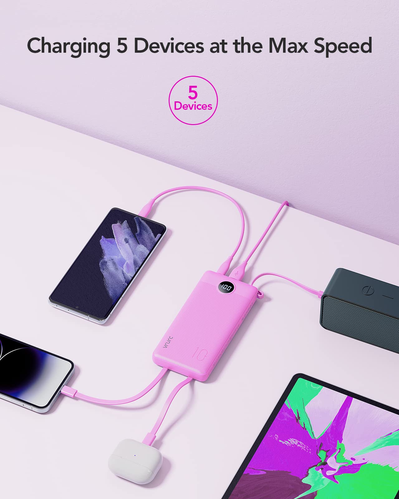 Foto 5 pulgar | Banco De Energía Vrurc De 10000 Mah Con Pantalla Led De 5 Salidas Y 2 Entradas - Venta Internacional.