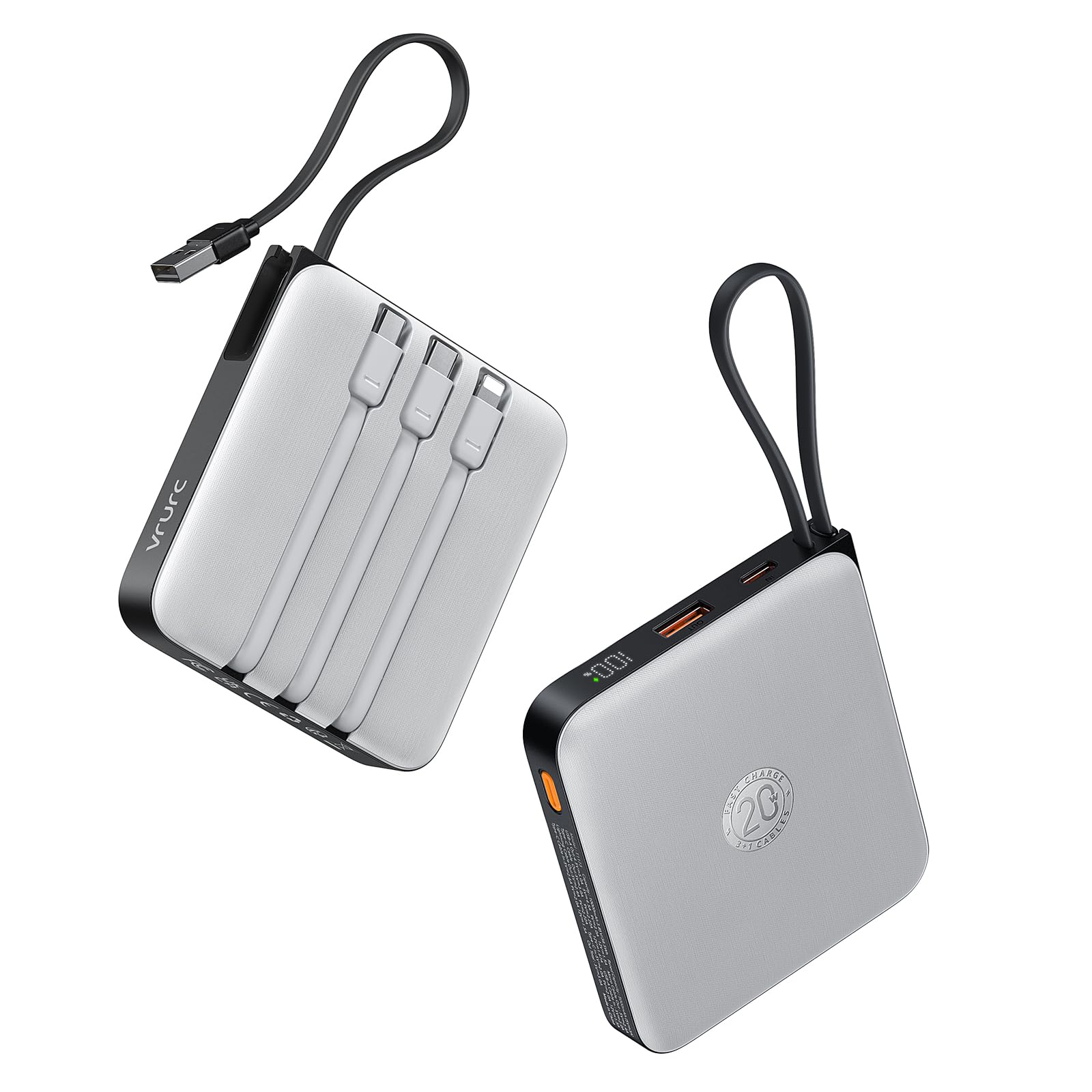 Foto 1 | Power Bank Vrurc De Carga Rápida De 20000 Mah Con 4 Cables, Color Gris - Venta Internacional.