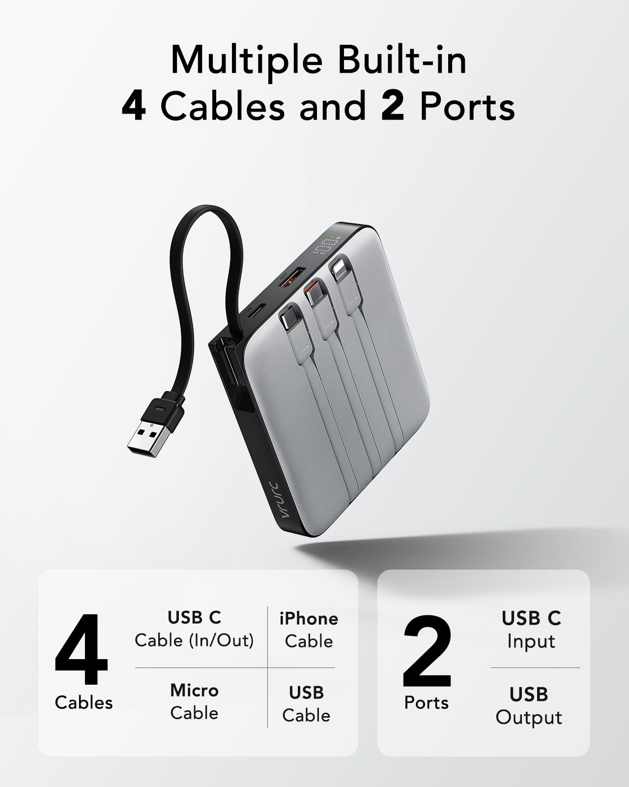 Foto 3 pulgar | Power Bank Vrurc De Carga Rápida De 20000 Mah Con 4 Cables, Color Gris - Venta Internacional.
