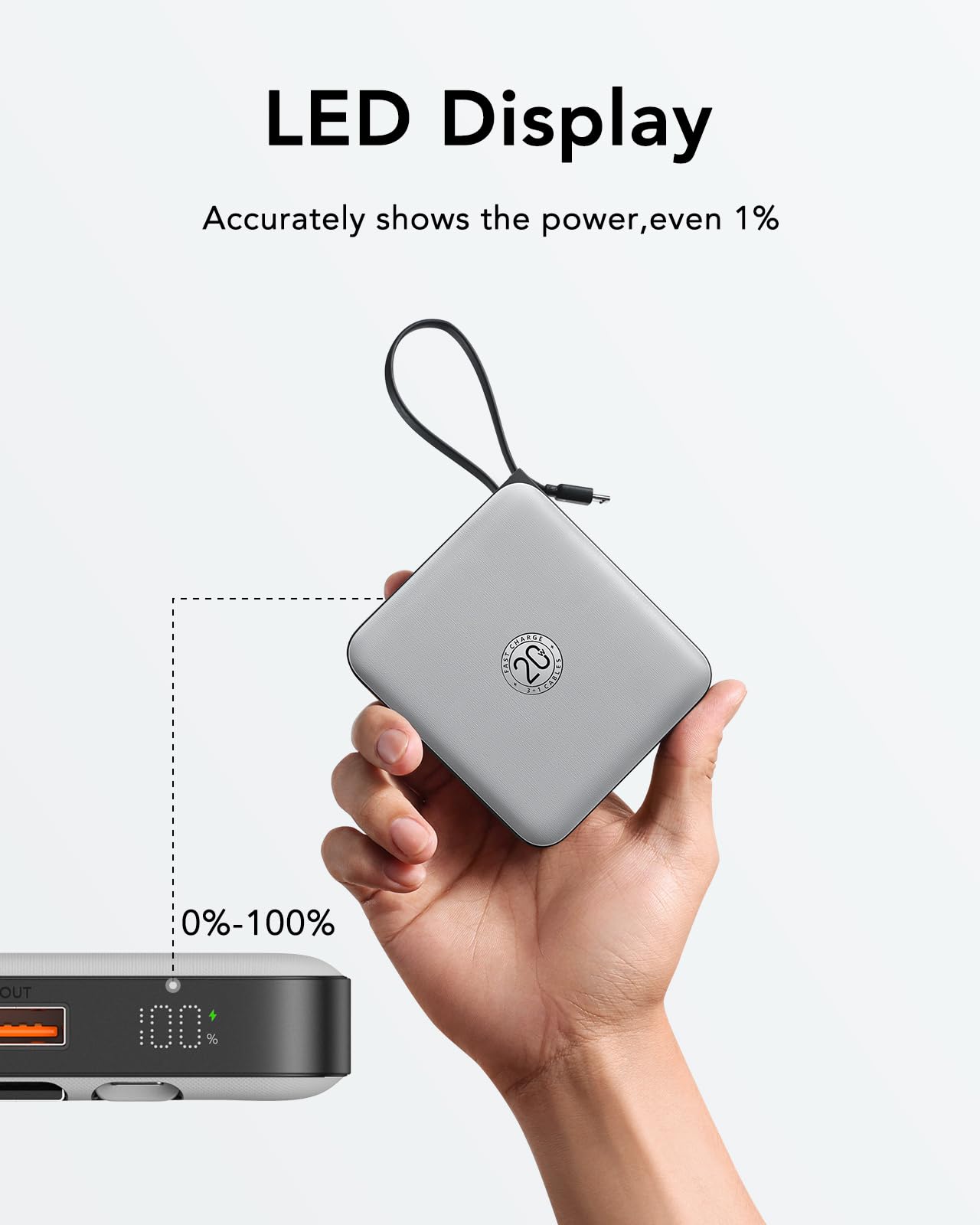 Foto 5 | Power Bank Vrurc De Carga Rápida De 20000 Mah Con 4 Cables, Color Gris - Venta Internacional.
