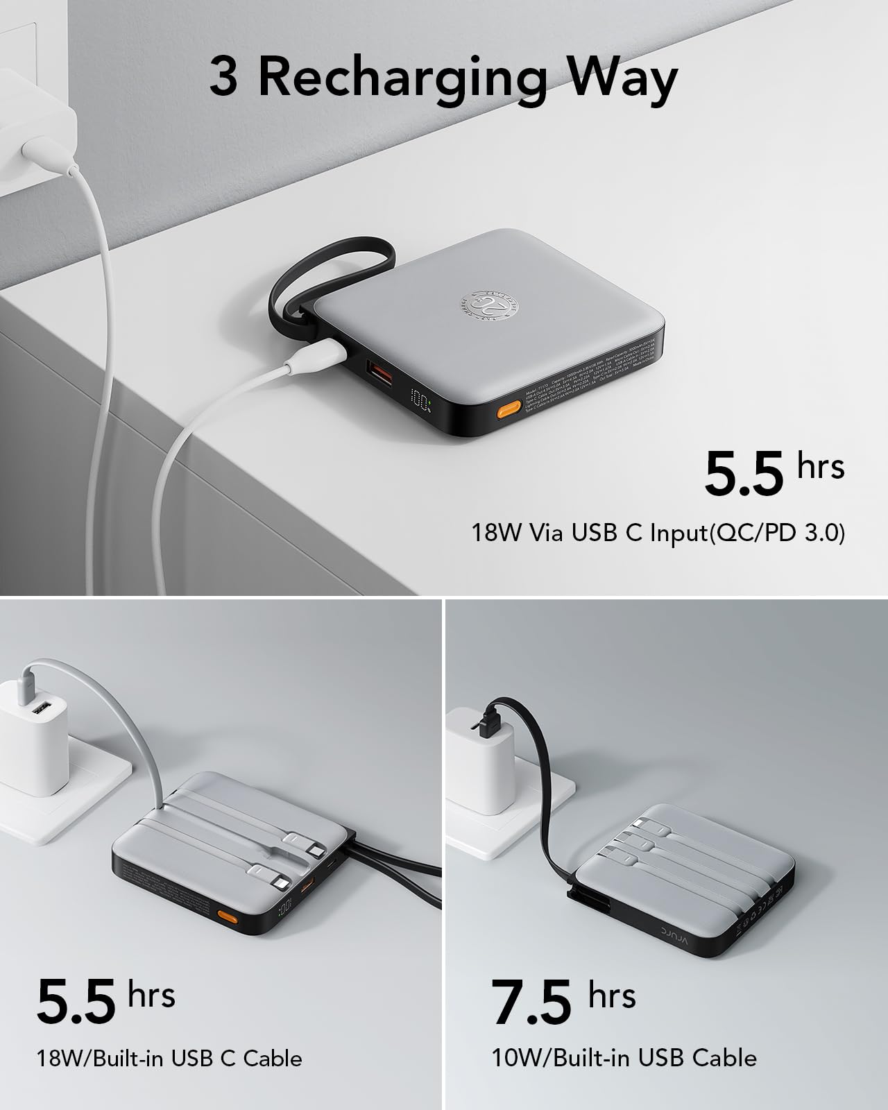 Foto 7 pulgar | Power Bank Vrurc De Carga Rápida De 20000 Mah Con 4 Cables, Color Gris - Venta Internacional.