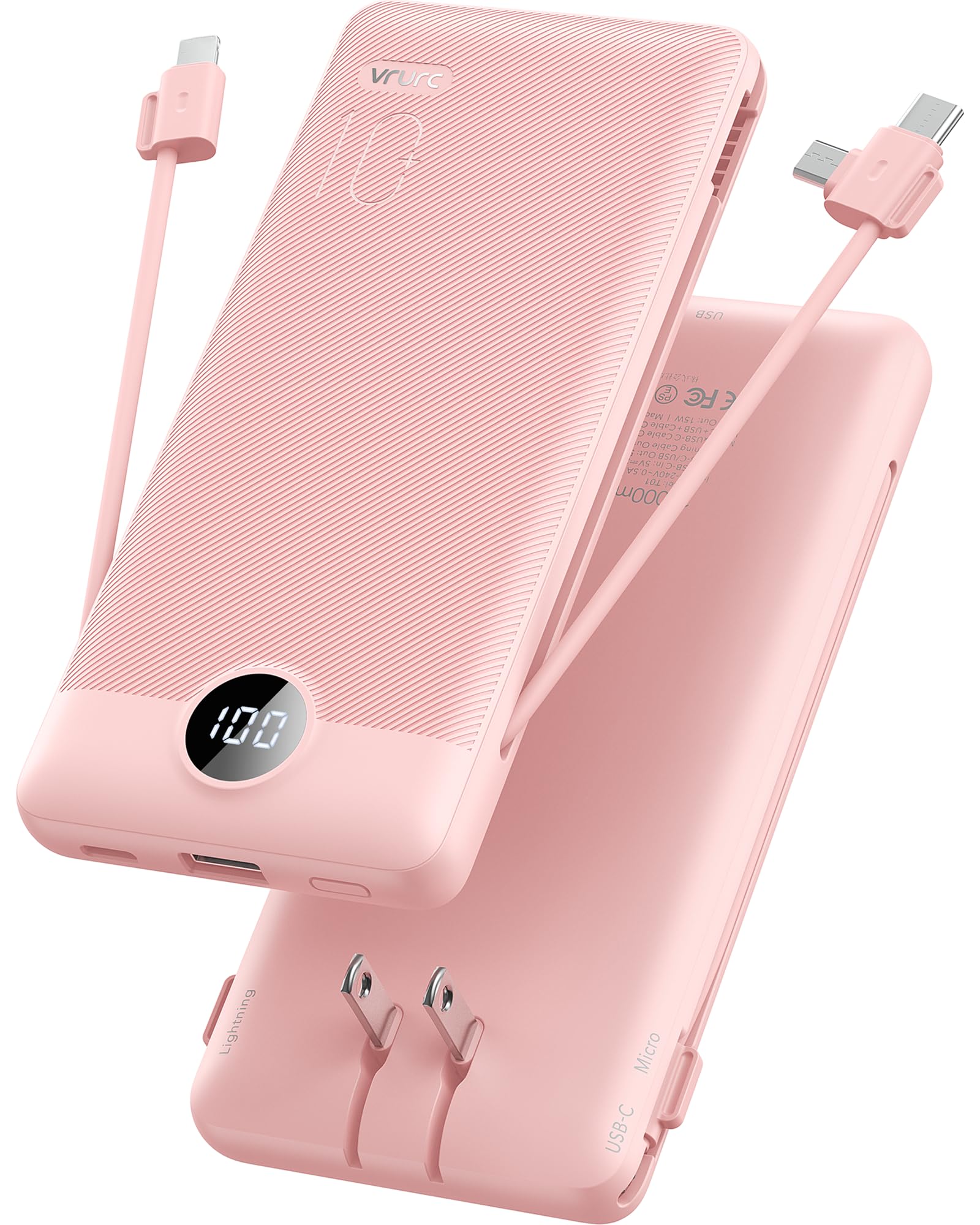 Foto 2 pulgar | Cargador Portátil Vrurc De 10000 Mah Con Cables Y Enchufe Integrados - Venta Internacional.