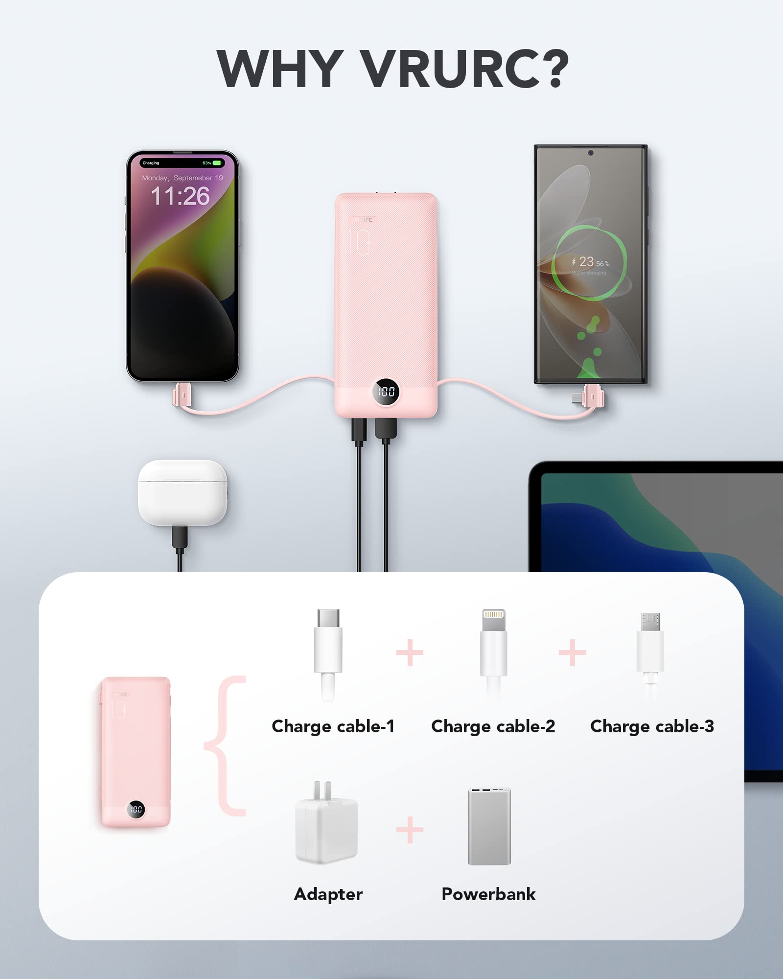 Foto 5 pulgar | Cargador Portátil Vrurc De 10000 Mah Con Cables Y Enchufe Integrados - Venta Internacional.