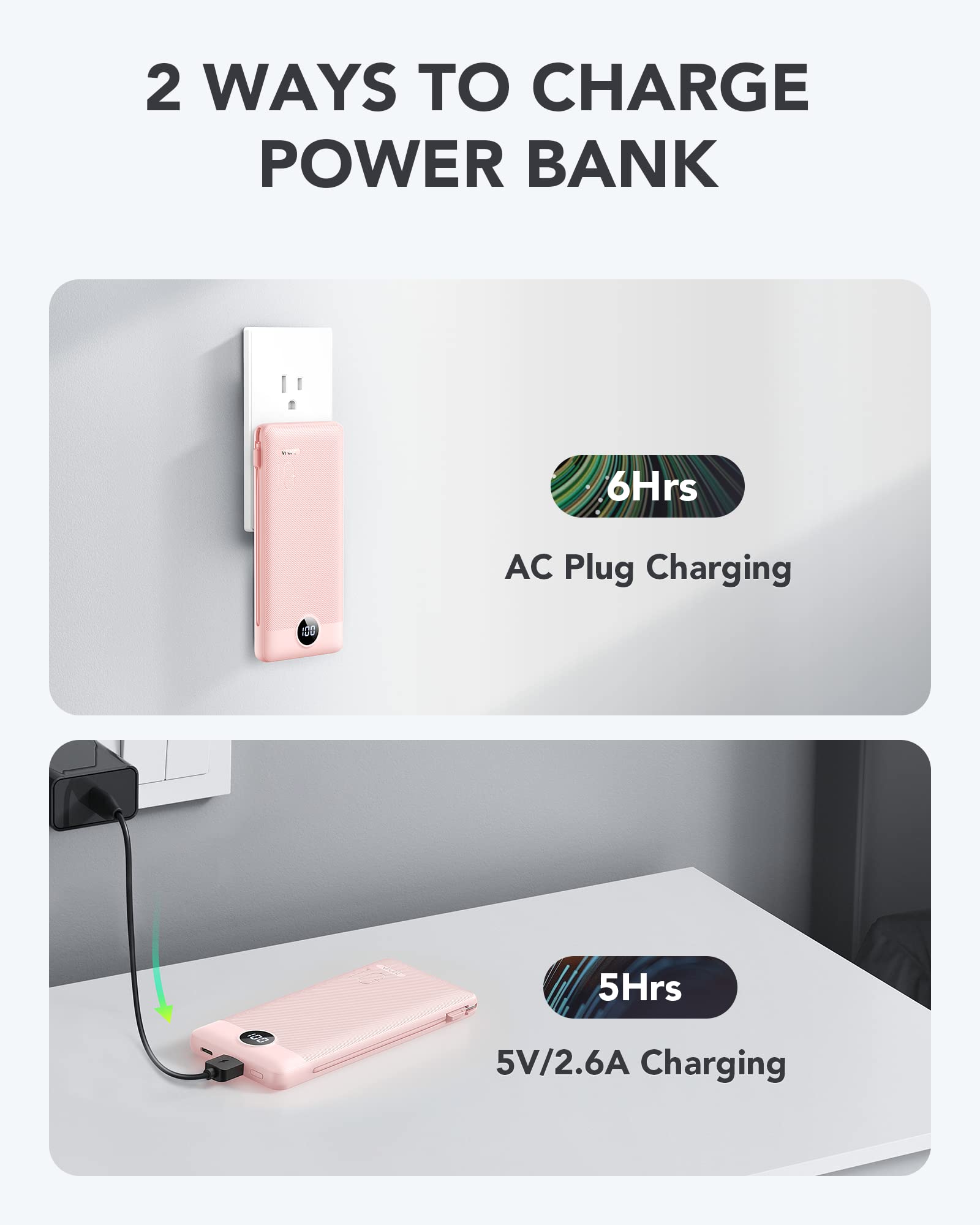 Foto 6 pulgar | Cargador Portátil Vrurc De 10000 Mah Con Cables Y Enchufe Integrados - Venta Internacional.