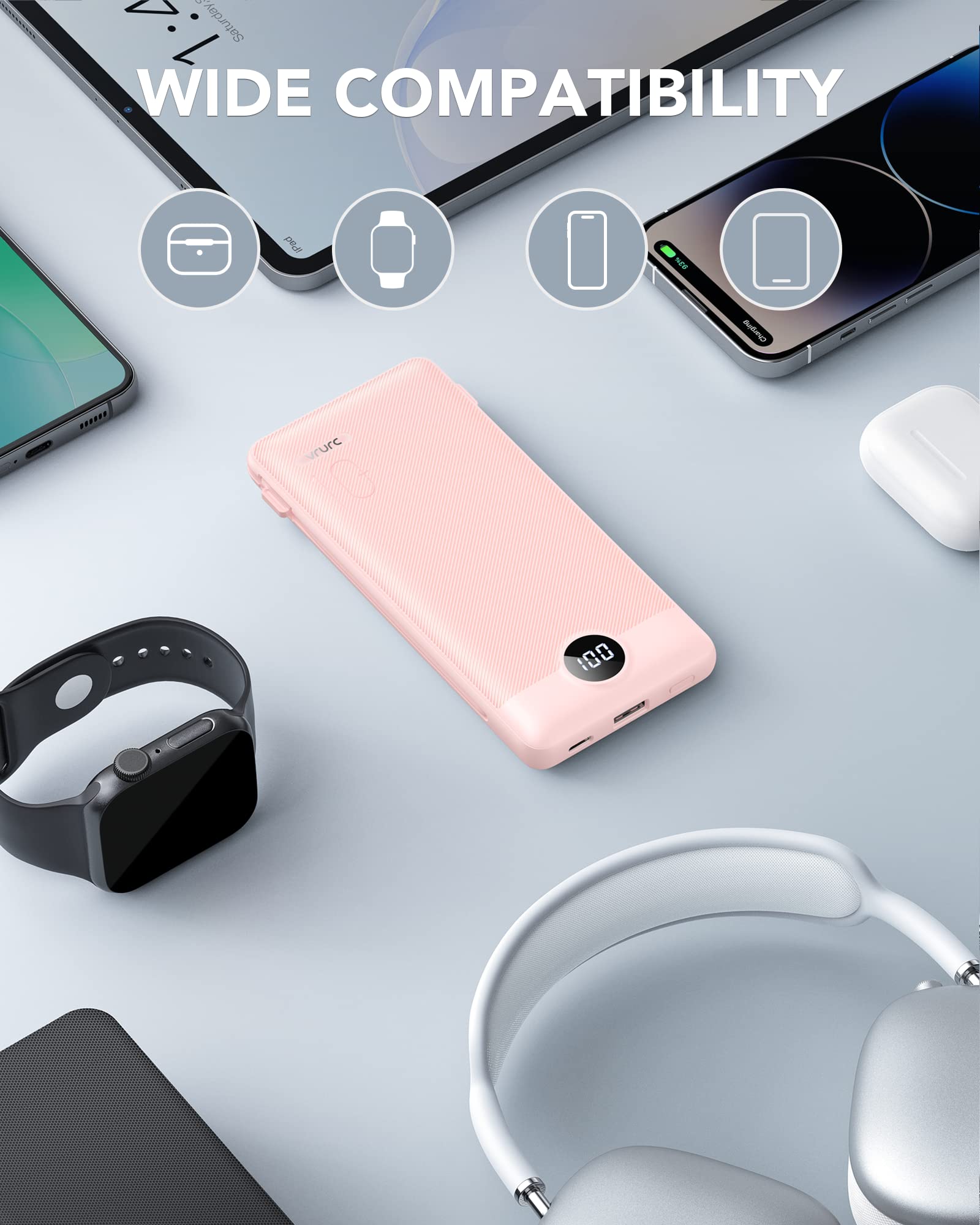 Foto 7 pulgar | Cargador Portátil Vrurc De 10000 Mah Con Cables Y Enchufe Integrados - Venta Internacional.