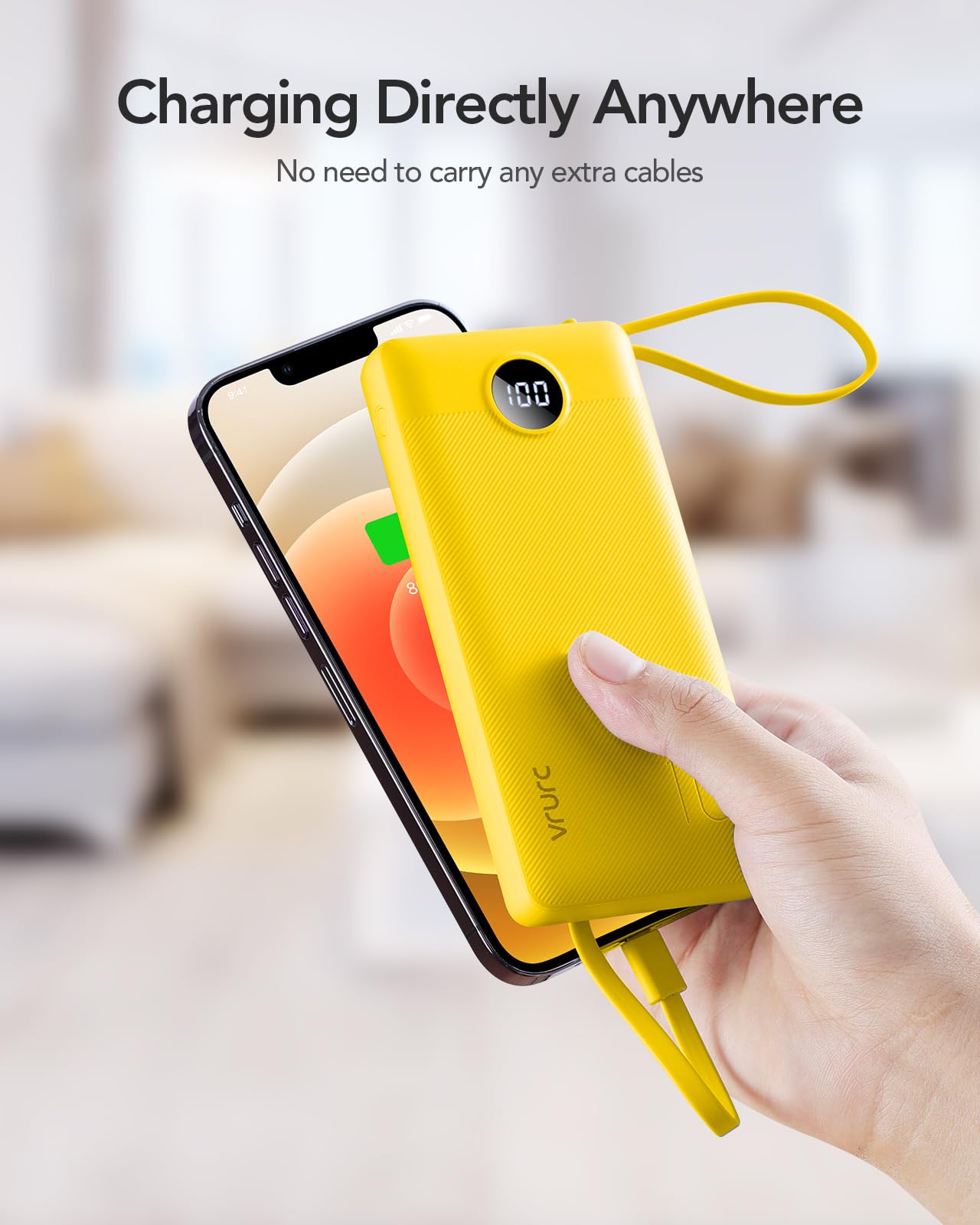 Foto 8 pulgar | Batería Externa Vrurc De 10000 Mah Con Cables Usb-c Integrados, Color Amarillo - Venta Internacional.