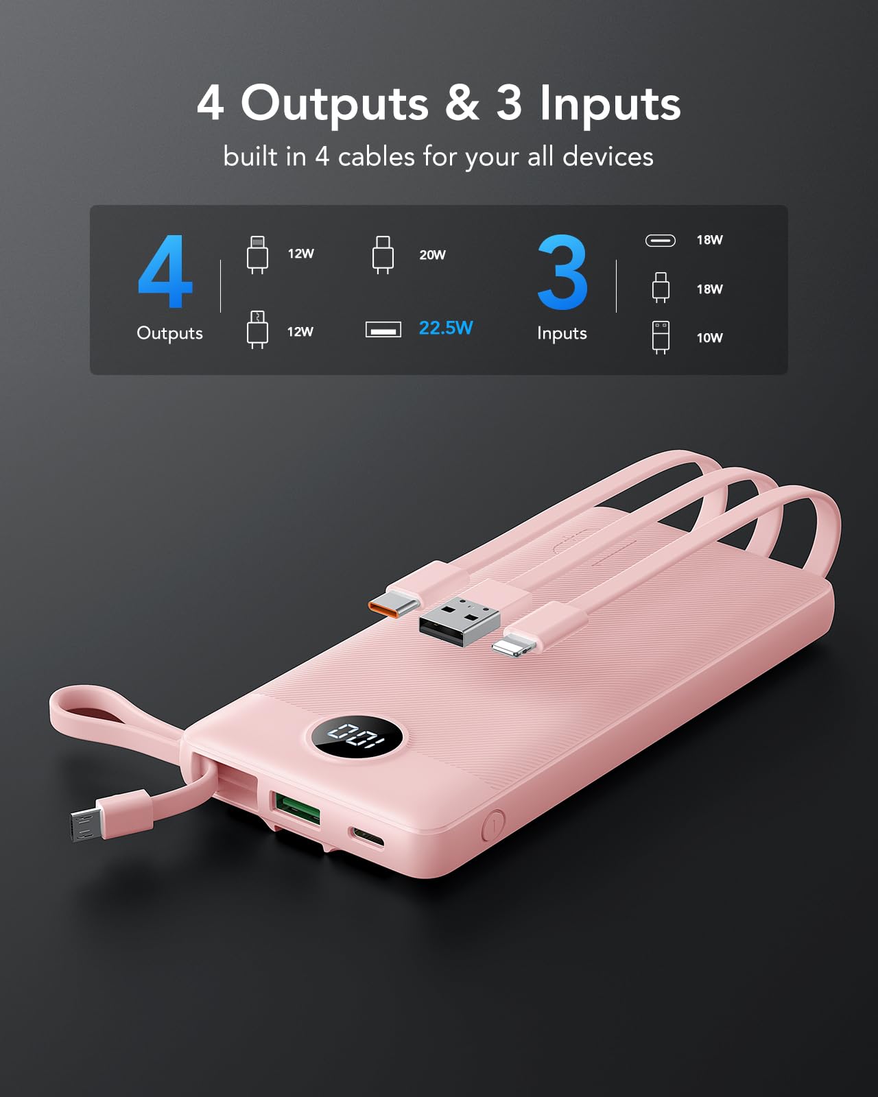 Foto 4 pulgar | Cargador Portátil Power Bank Vrurc De 10000 Mah Con 22,5 W, Color Rosa - Venta Internacional.
