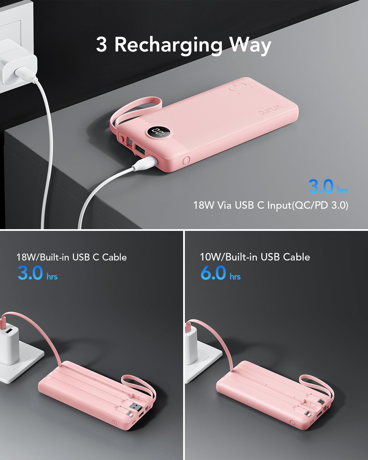 Foto 7 pulgar | Cargador Portátil Power Bank Vrurc De 10000 Mah Con 22,5 W, Color Rosa - Venta Internacional.