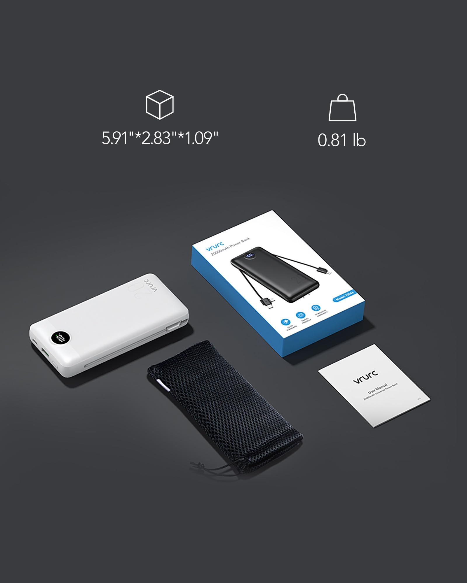 Foto 7 pulgar | Power Bank Vrurc 20000 Mah De Carga Rápida Usb-c, 4 Salidas Y 2 Entradas - Venta Internacional.