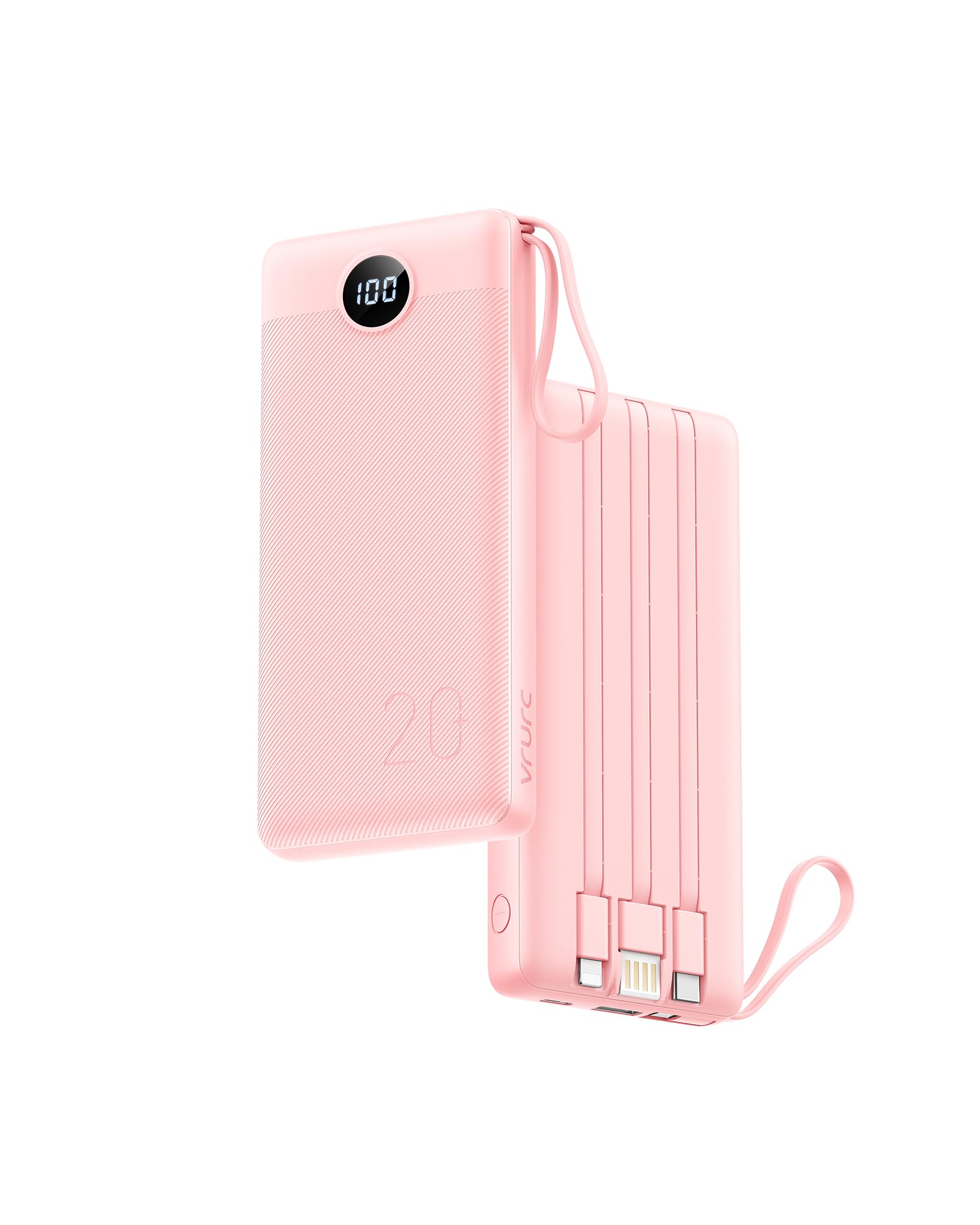 Foto 2 pulgar | Cargador Portátil Vrurc Power Bank De 20000 Mah Con 4 Cables, Color Rosa - Venta Internacional.