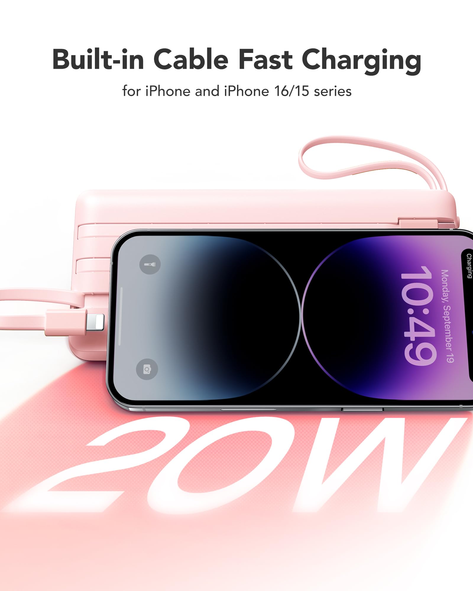Foto 4 pulgar | Cargador Portátil Vrurc Power Bank De 20000 Mah Con 4 Cables, Color Rosa - Venta Internacional.