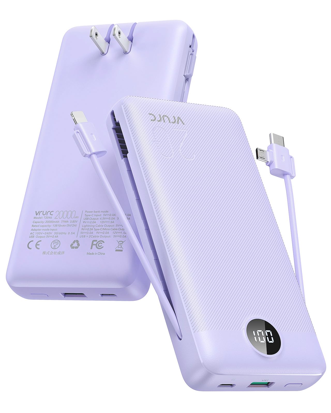 Foto 2 pulgar | Cargador Portátil Vrurc 20000mah Usb C De Carga Rápida Morado - Venta Internacional.
