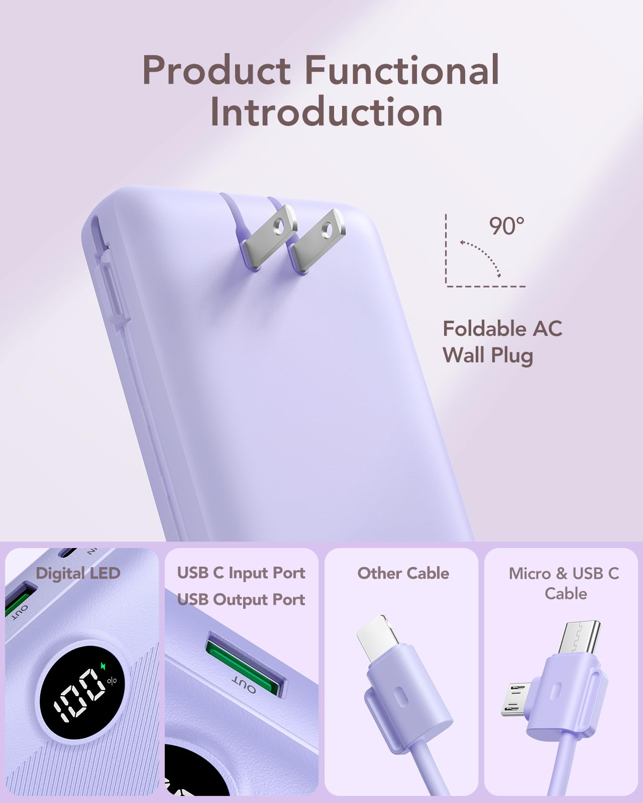 Foto 3 pulgar | Cargador Portátil Vrurc 20000mah Usb C De Carga Rápida Morado - Venta Internacional.
