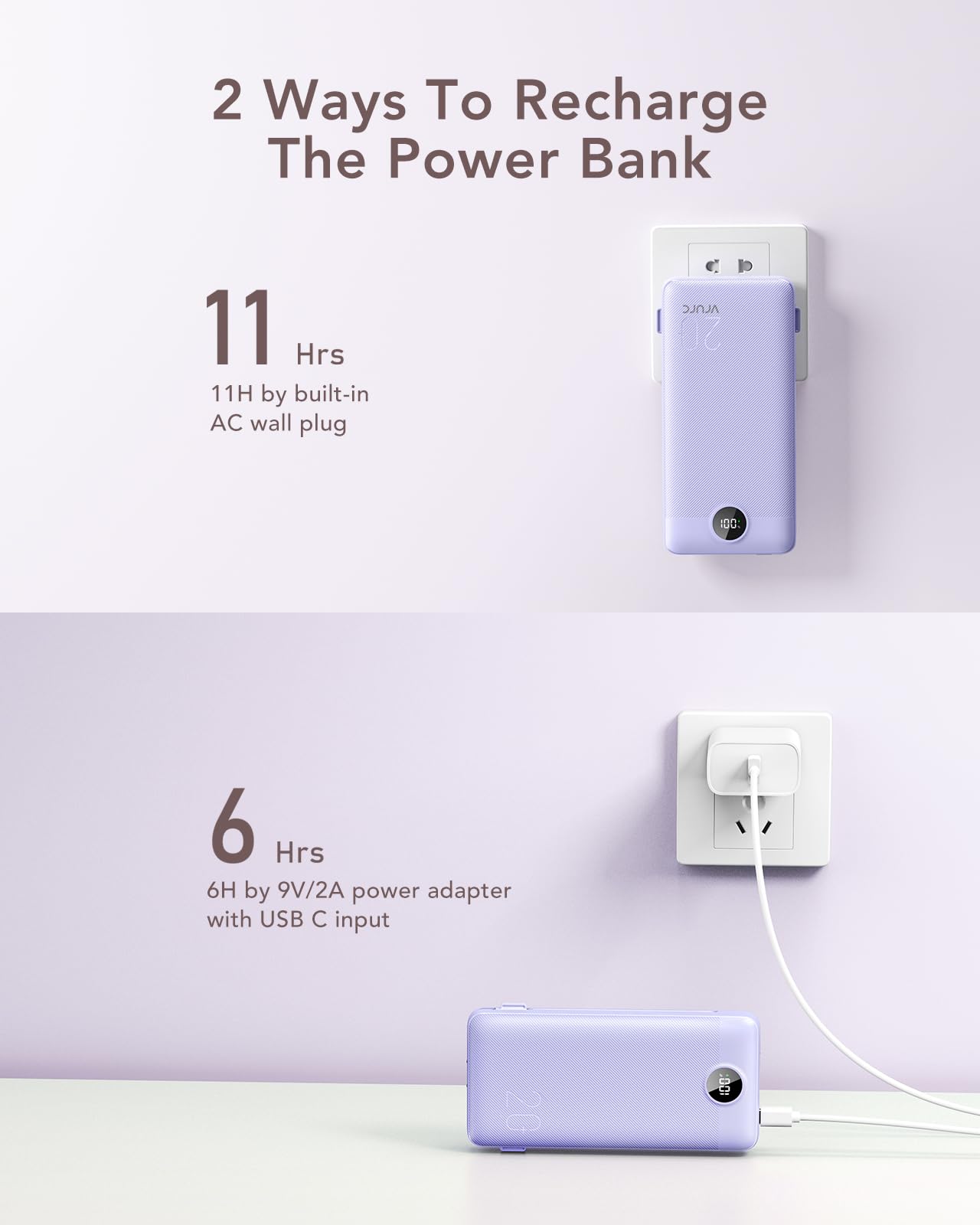 Foto 5 pulgar | Cargador Portátil Vrurc 20000mah Usb C De Carga Rápida Morado - Venta Internacional.