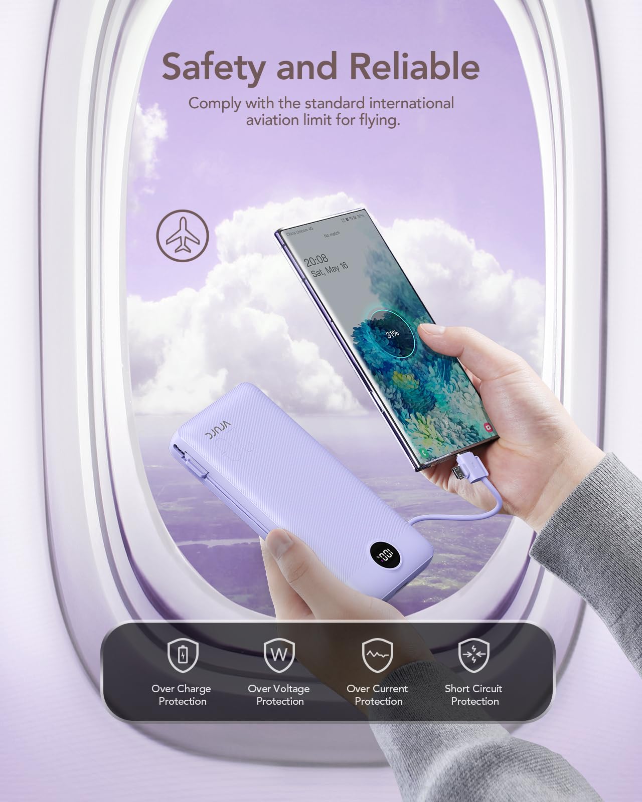 Foto 7 pulgar | Cargador Portátil Vrurc 20000mah Usb C De Carga Rápida Morado - Venta Internacional.