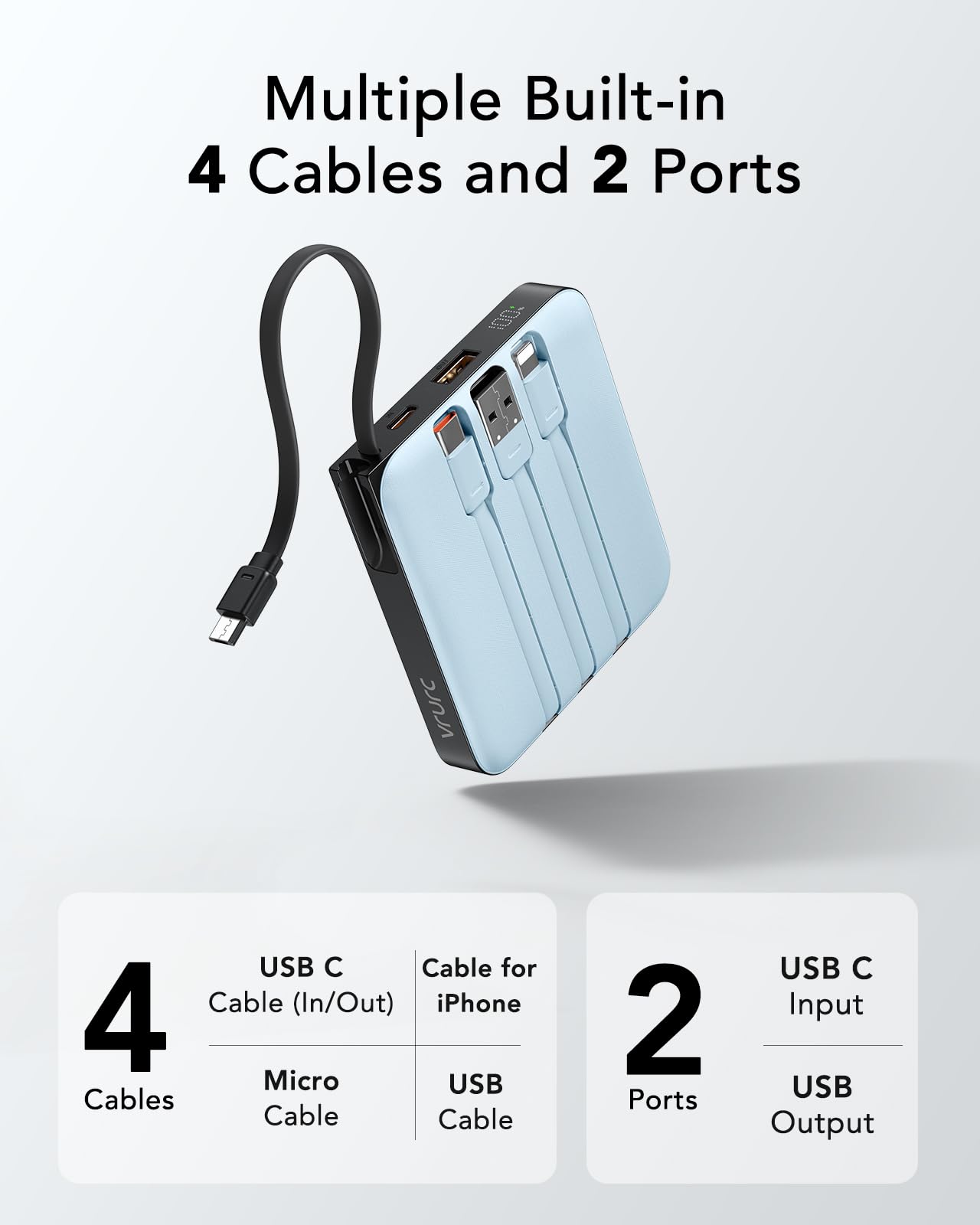 Foto 6 pulgar | Cargador Portátil Vrurc De 10000 Mah Con 4 Cables Integrados, Color Azul - Venta Internacional.