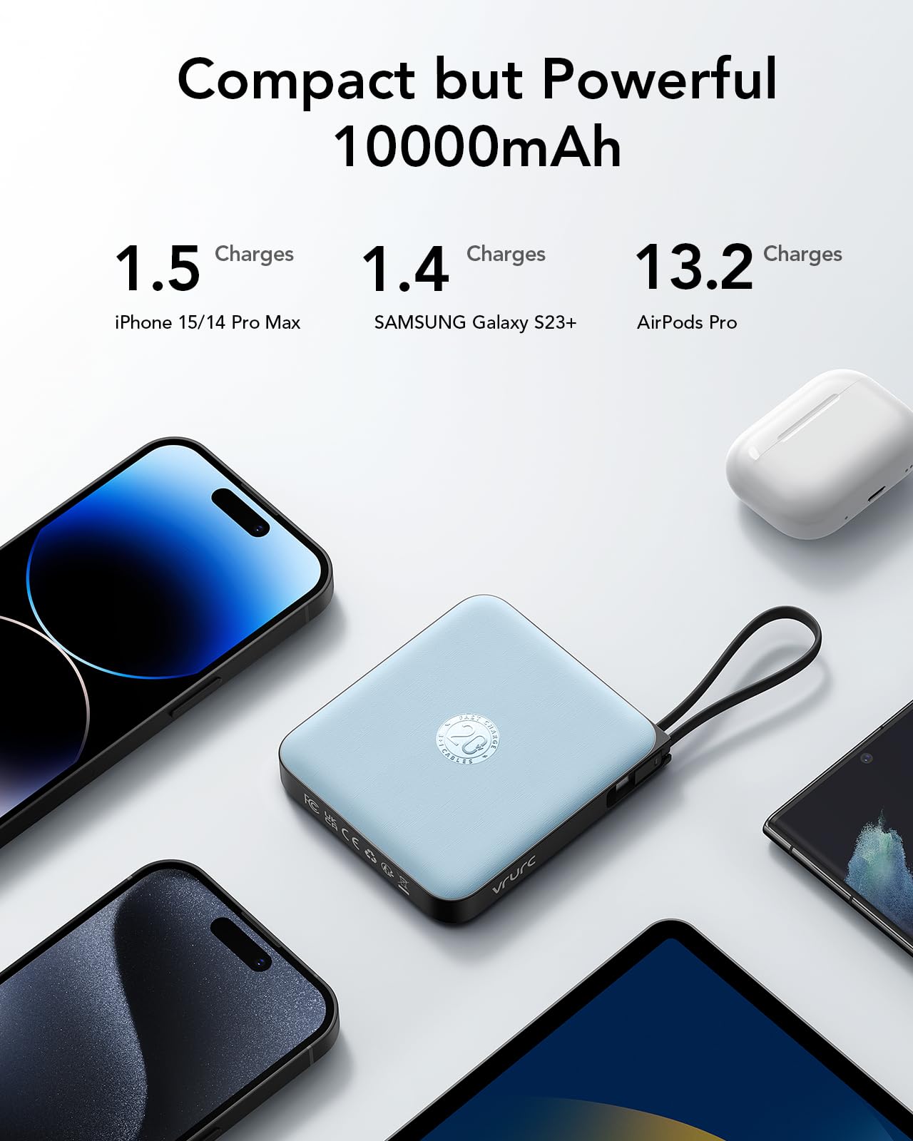 Foto 8 pulgar | Cargador Portátil Vrurc De 10000 Mah Con 4 Cables Integrados, Color Azul - Venta Internacional.