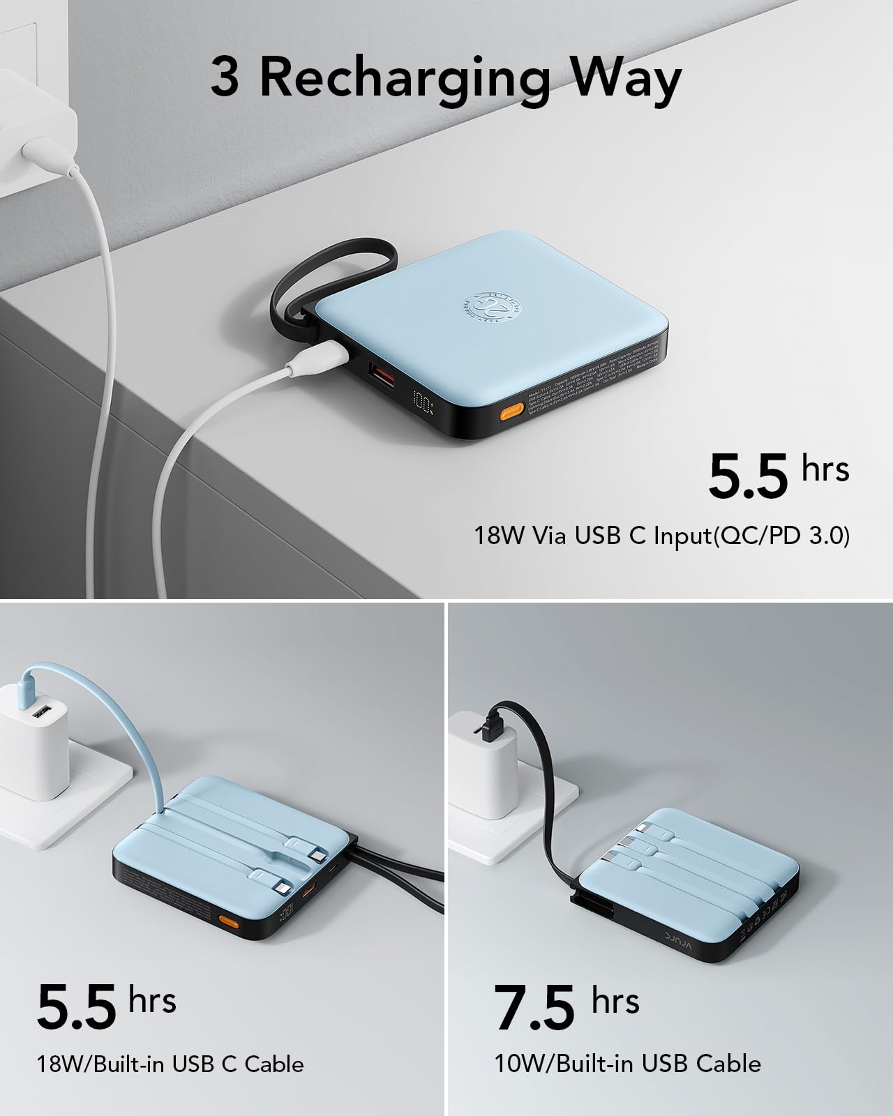 Foto 6 pulgar | Cargador Portátil Vrurc 20000 Mah 22,5 W Usb C Power Bank Azul - Venta Internacional.