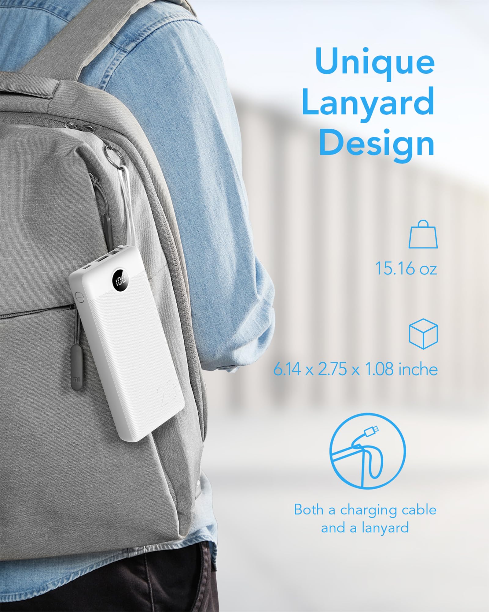 Foto 8 pulgar | Cargador Portátil Vrurc 20000 Mah Usb C Power Bank Blanco - Venta Internacional.