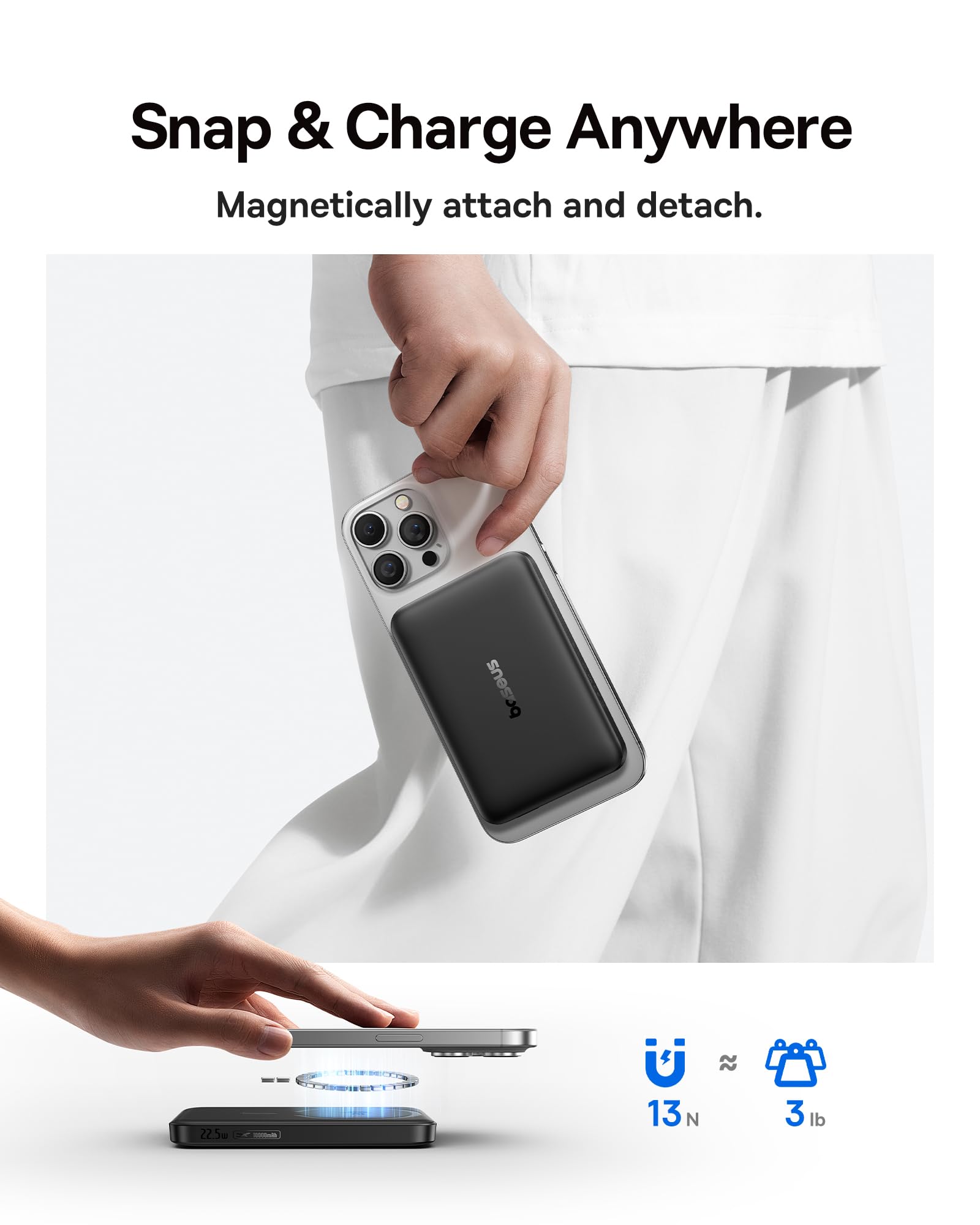 Foto 6 | Cargador Portátil Baseus Magsafe De 15 W  Batería Externa Inalámbrica De 10000 Mah - Venta Internacional.