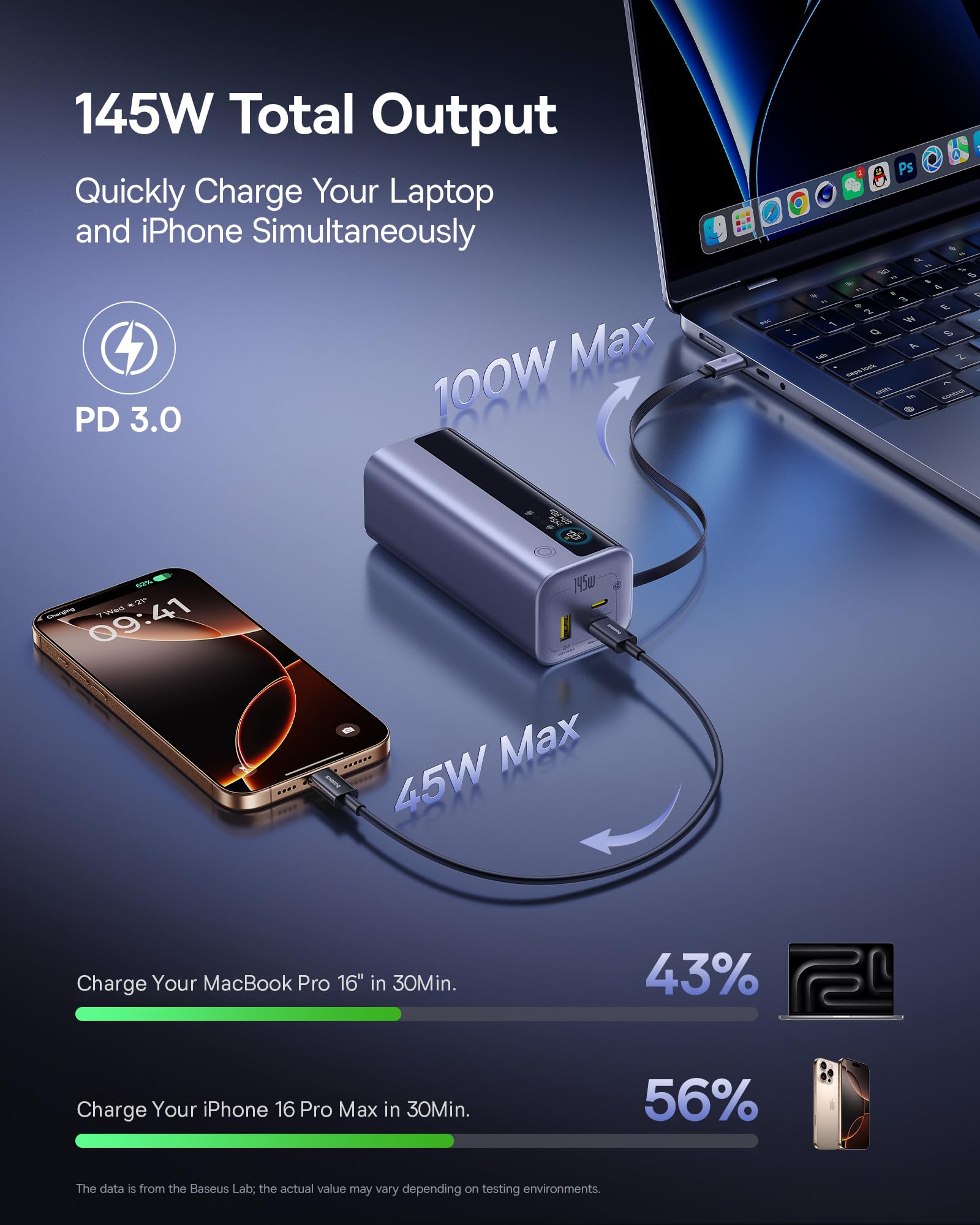 Foto 3 pulgar | Power Bank Baseus Laptop 20.000 Mah 145 W Con Cable Retráctil - Venta Internacional.